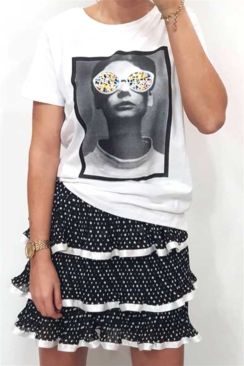 Payetli Gözlük Tshirt