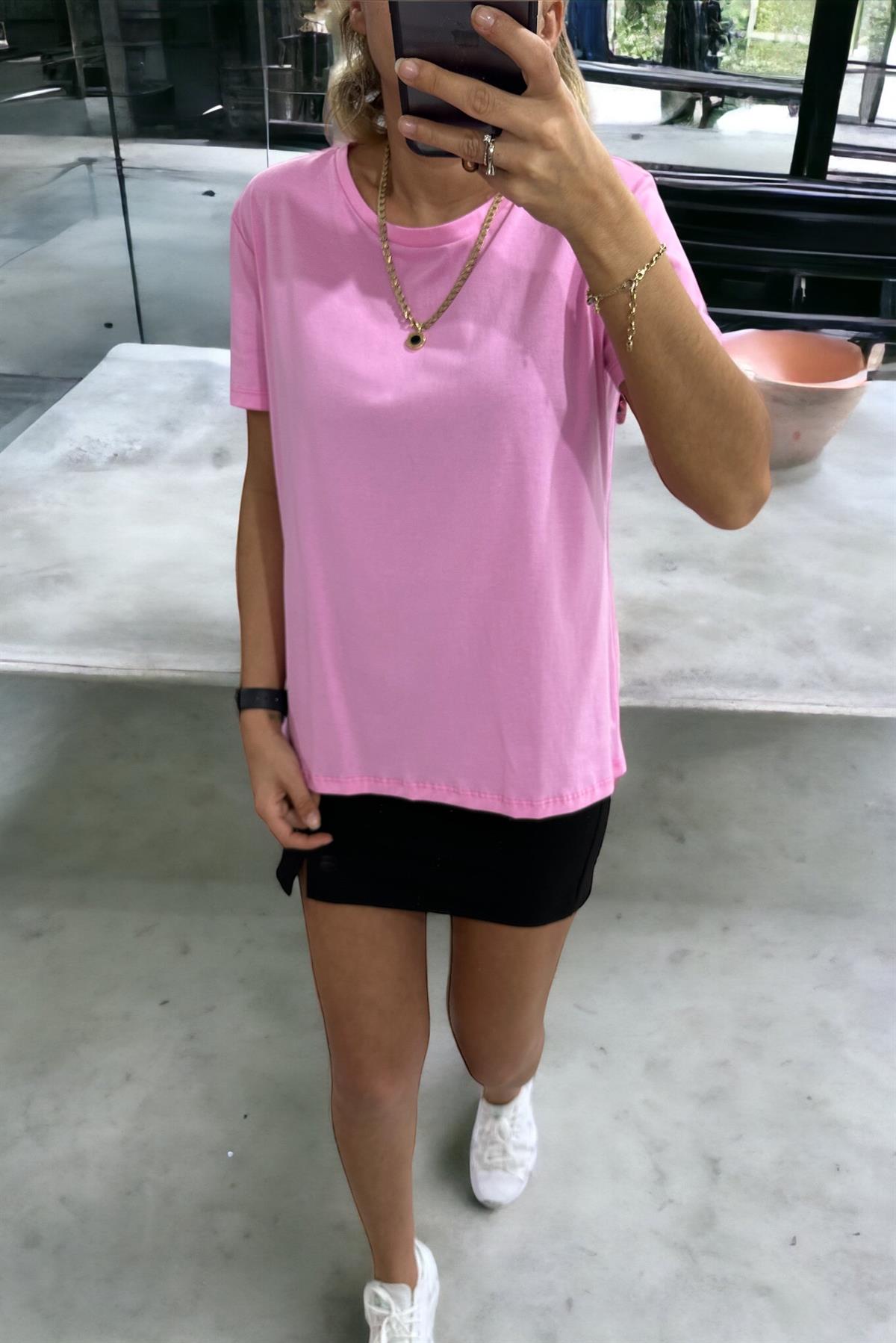 Pembe Asimetrik Kesim TshirtTSHİRT