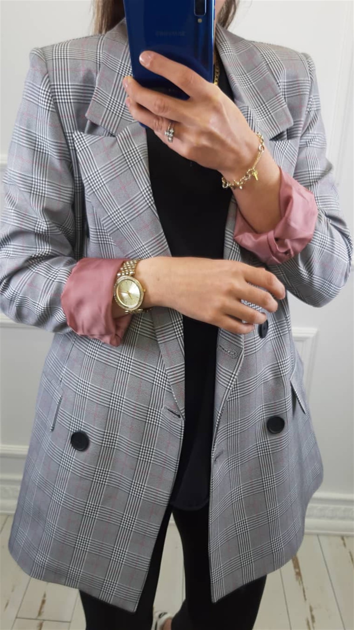 Pembe Astarlı Ekose Ceket