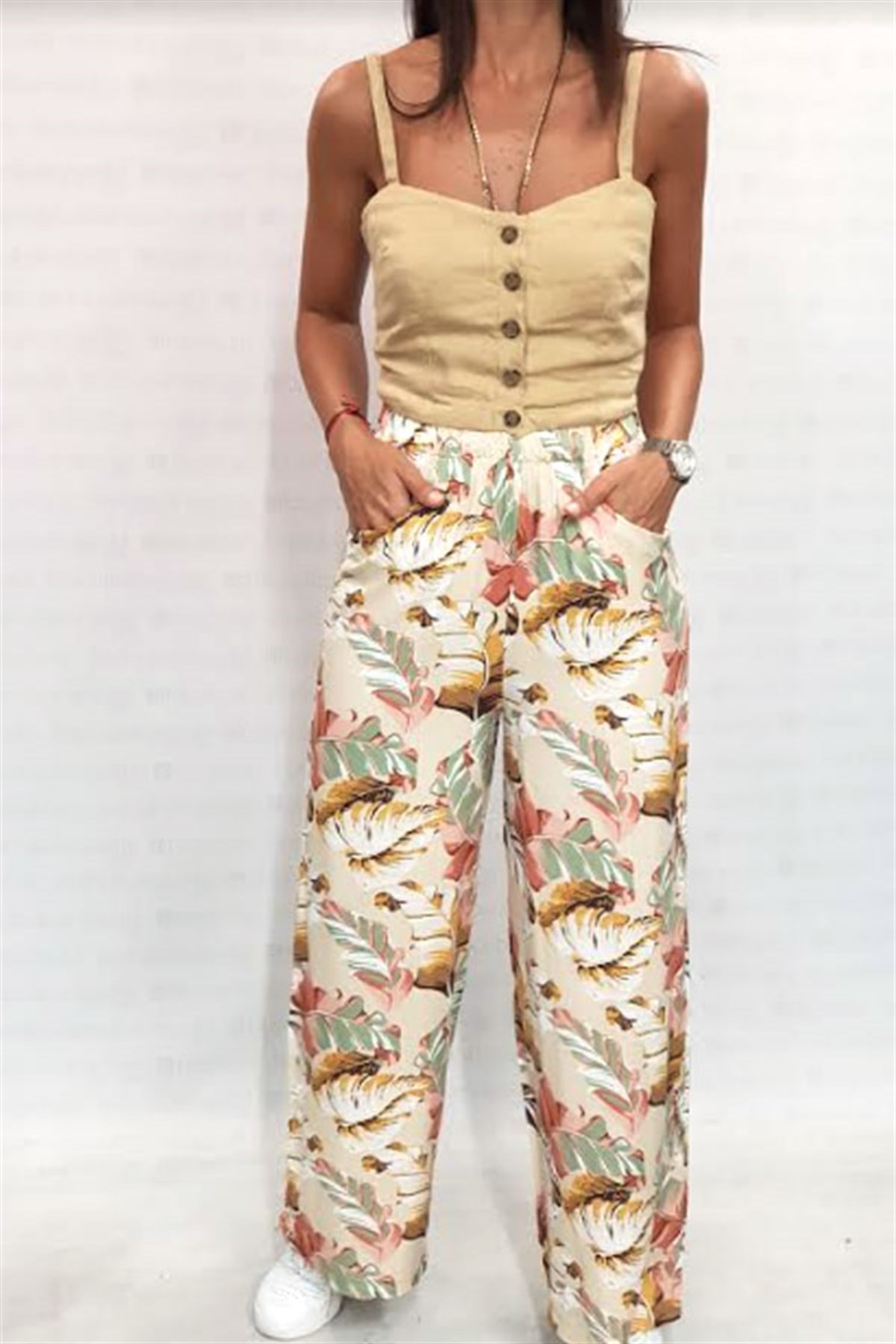 Pembe Çiçekli Salaş Pantalon