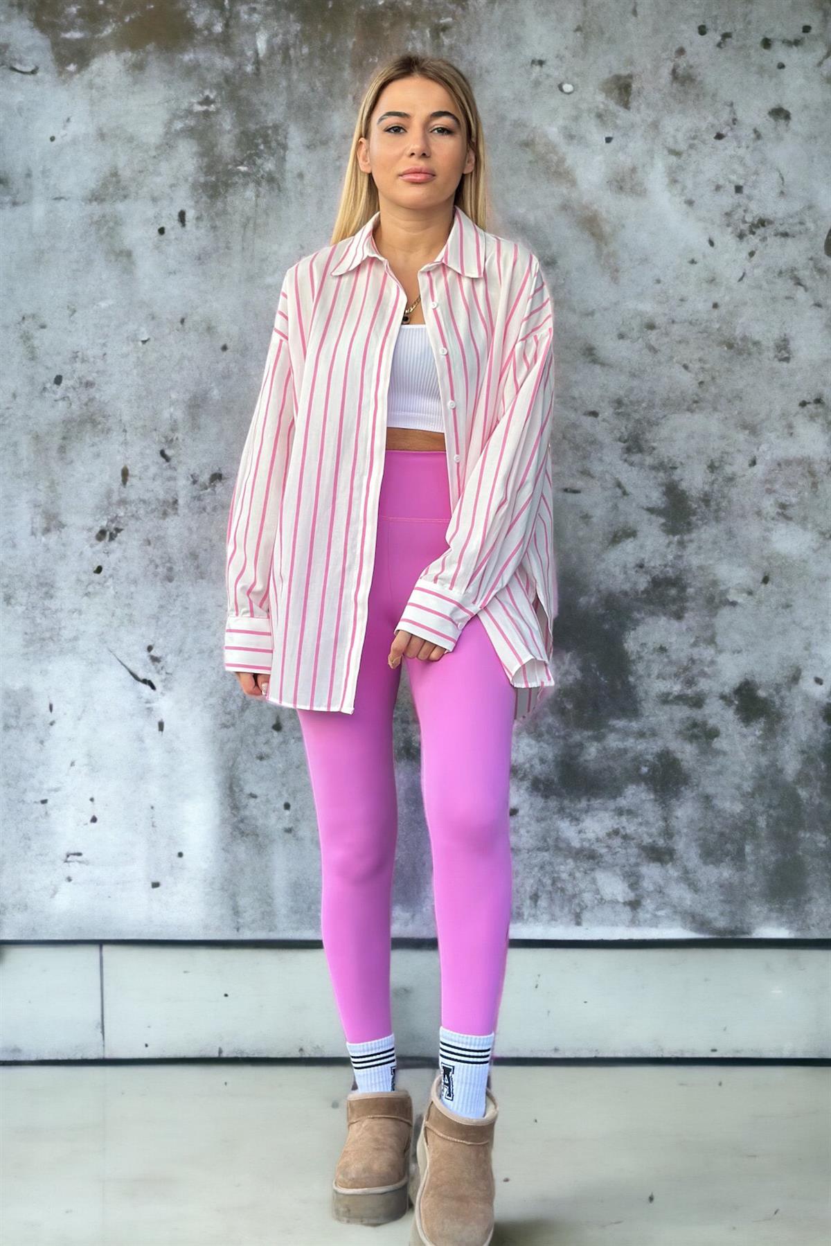 Pembe Çizgili BF Kalıp GömlekGÖMLEK