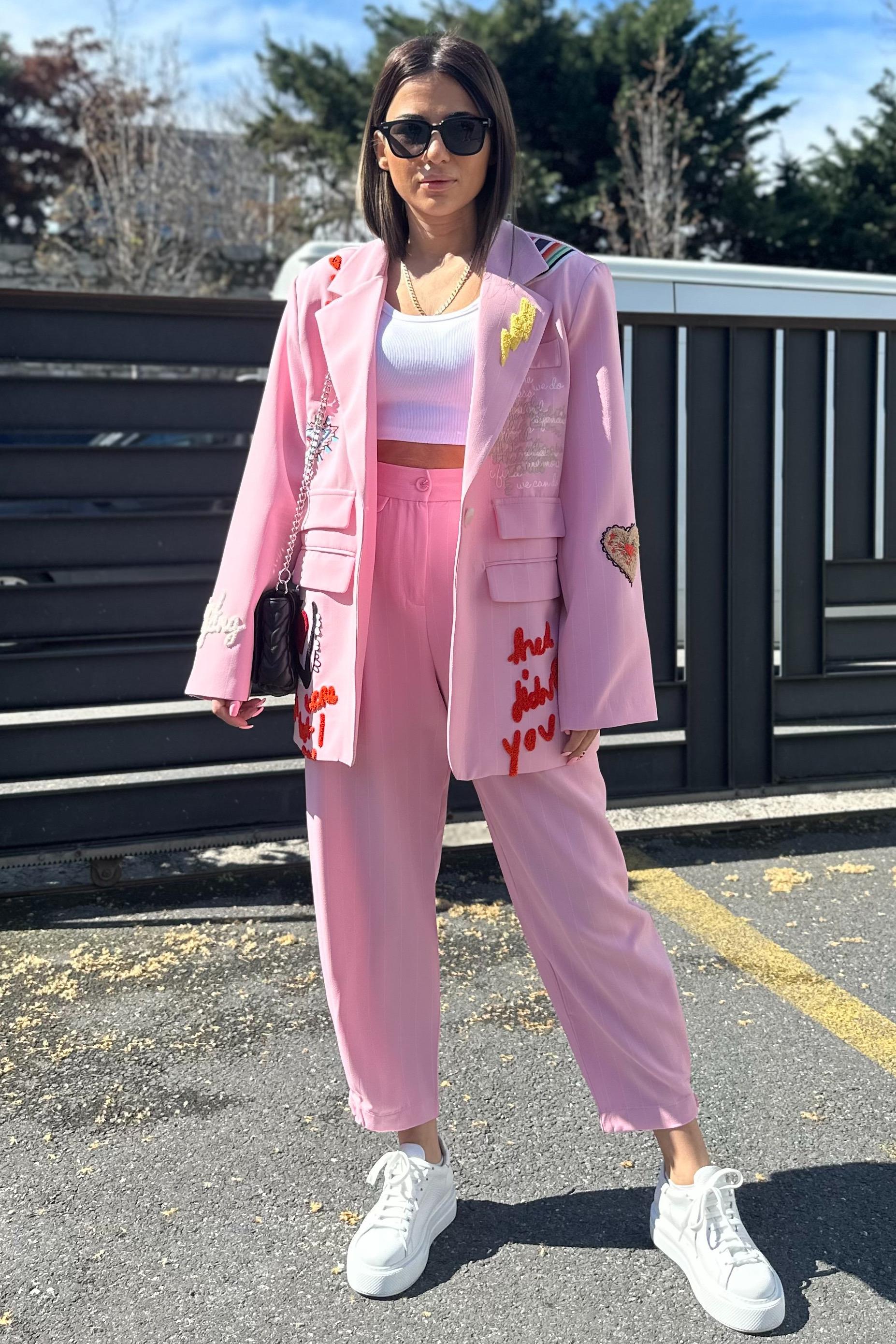 Pembe Çizgili Pachli CeketDIŞ GİYİM