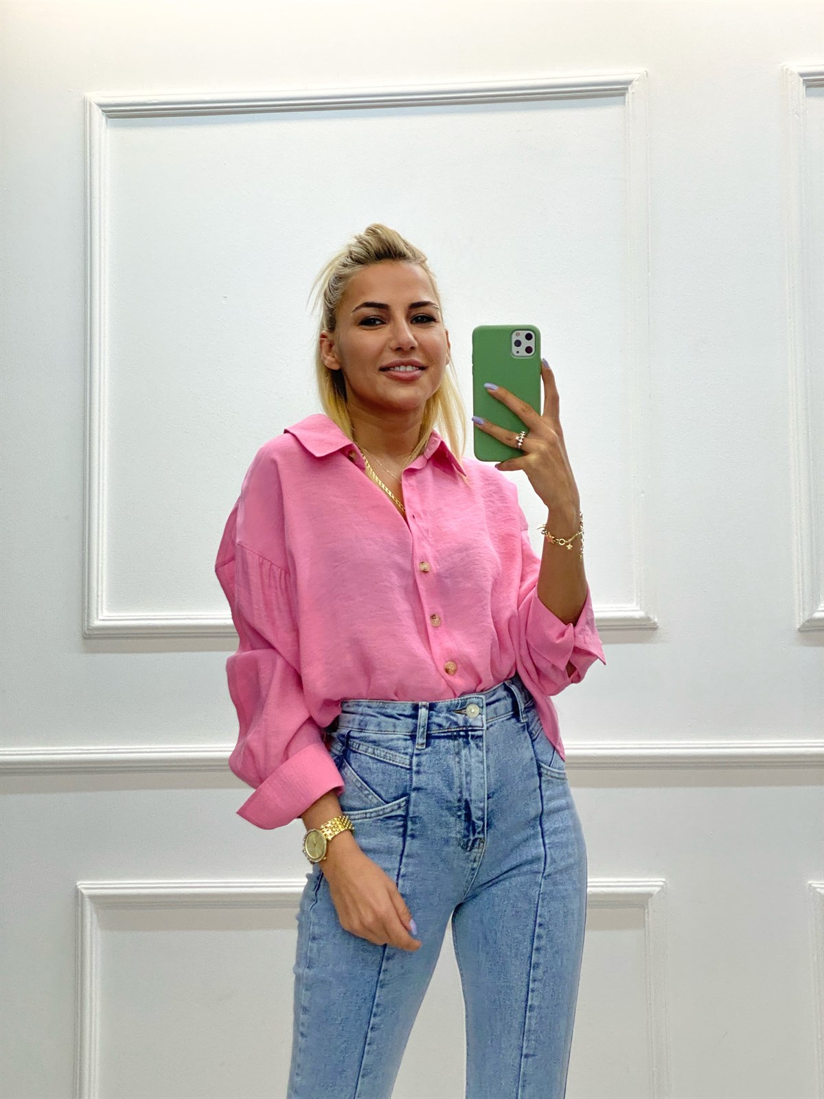 Pembe Keten Mini GömlekGÖMLEK