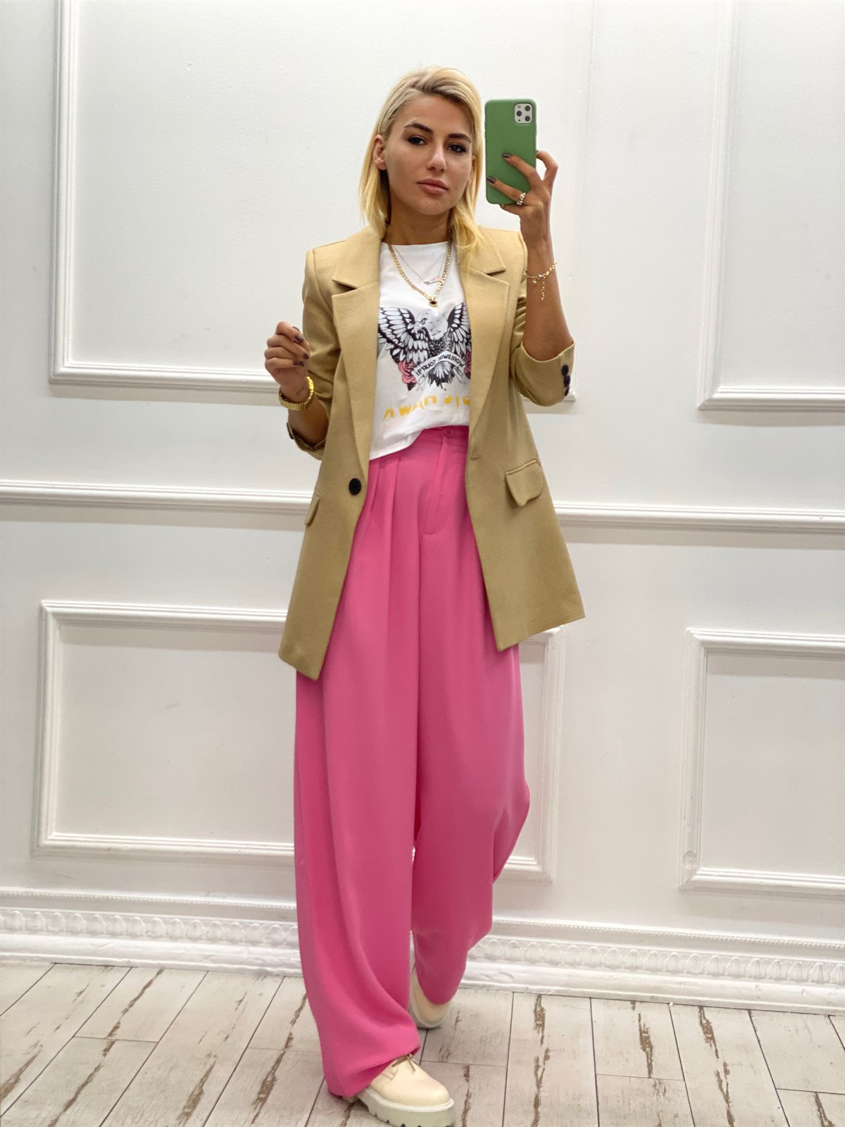 Pembe Palazzo Crep PantolonPANTOLON