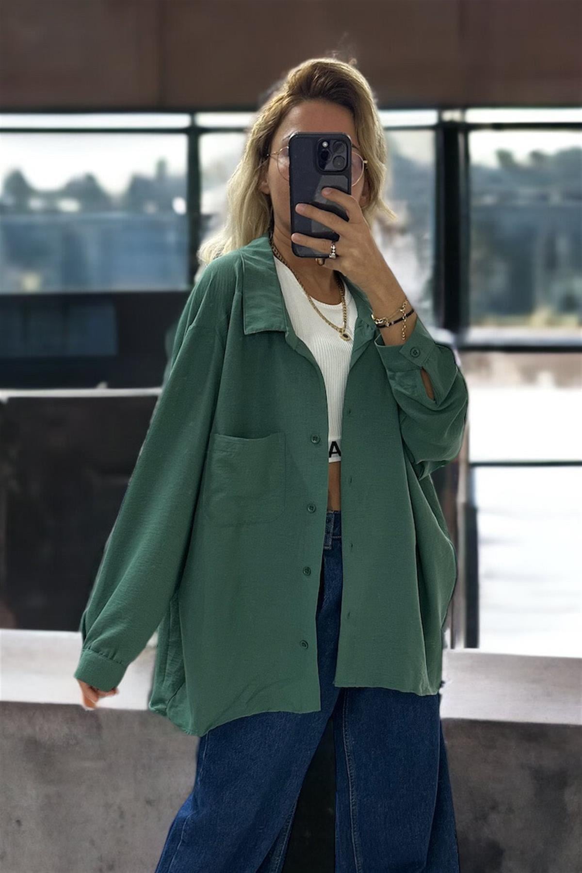 Petrol Yeşili Oversize GömlekGÖMLEK