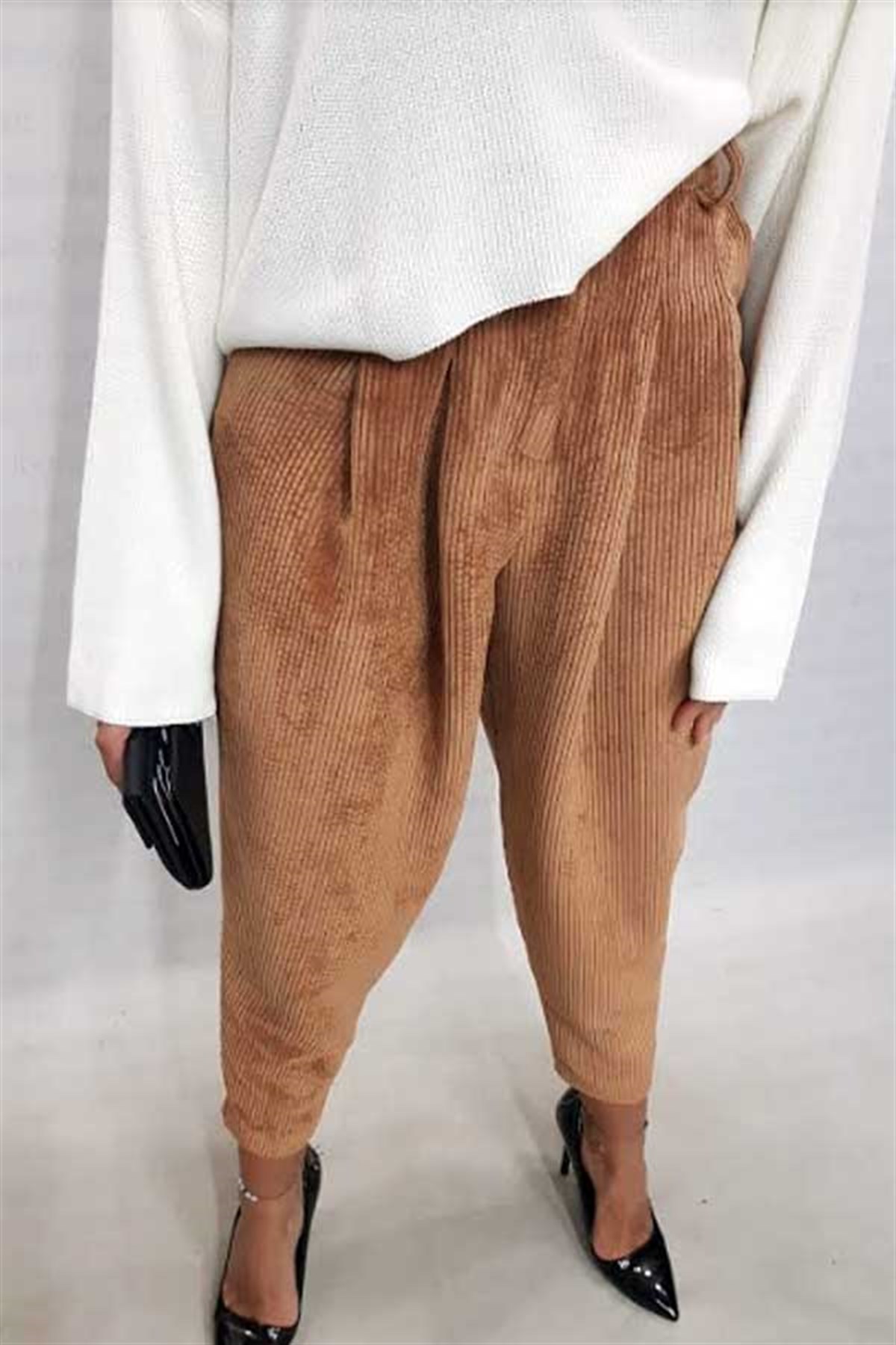 Pile Detay Fitilli Camel Pantalon