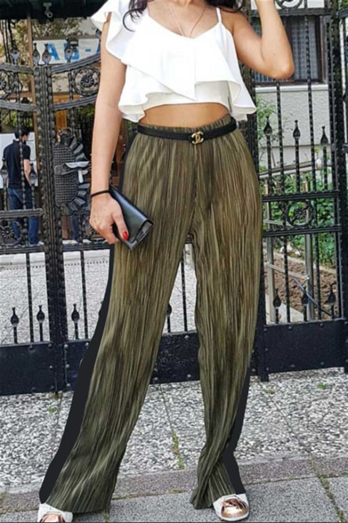 Piliseli Şeritli Salaş Pantalon