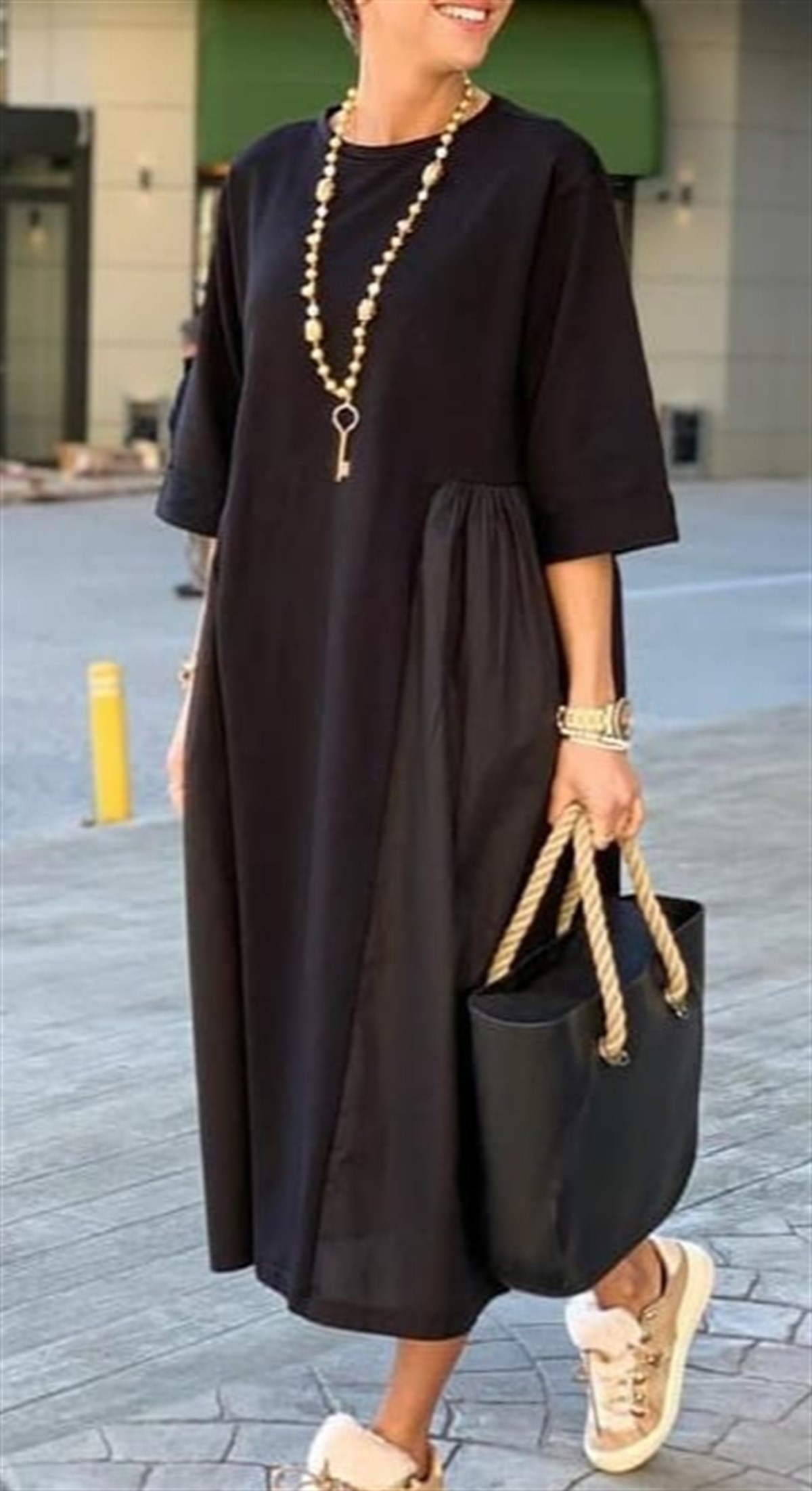 Poplin Detaylı Midi Elbise