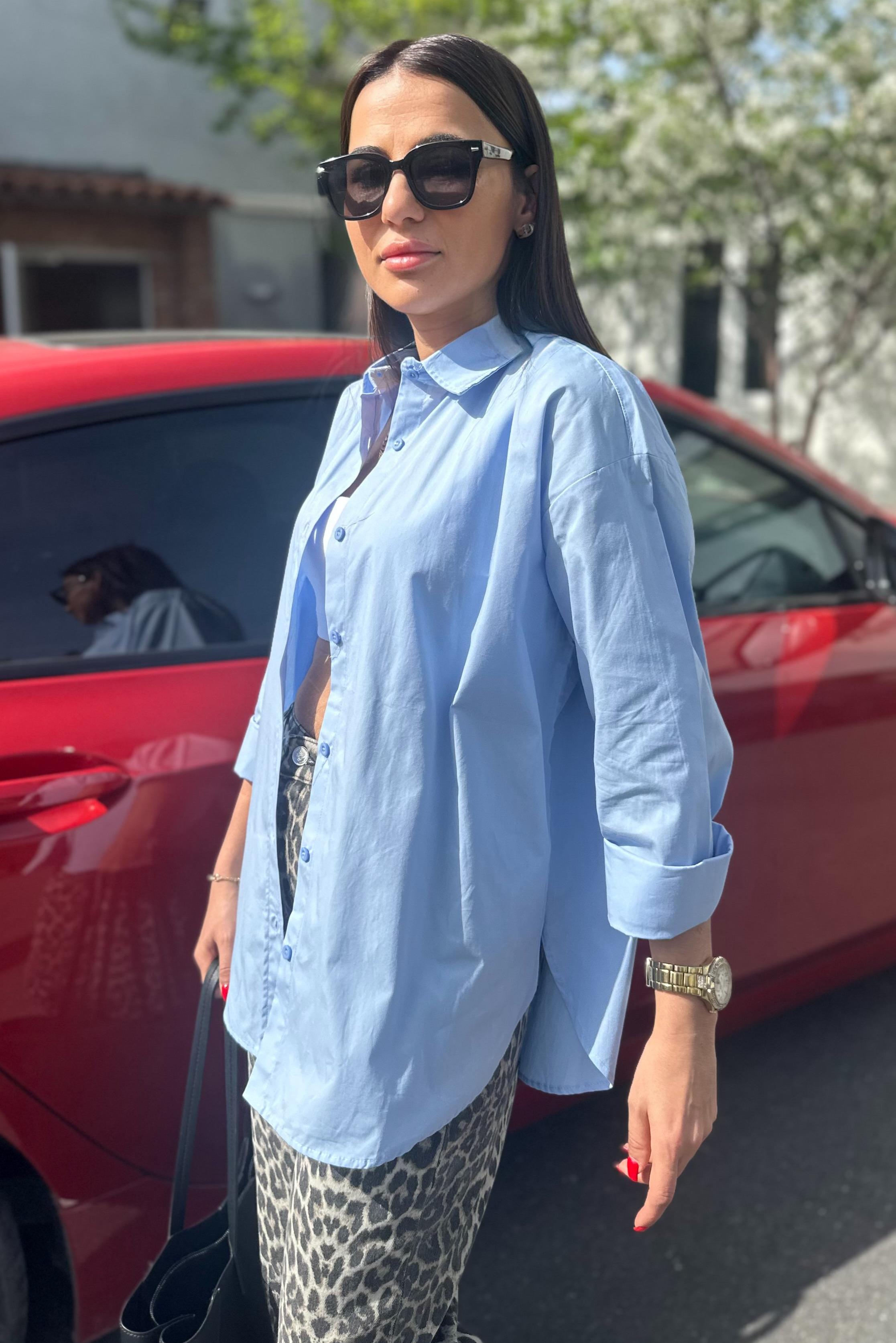 Poplin Kumaş Mavi Oversize GömlekGÖMLEK