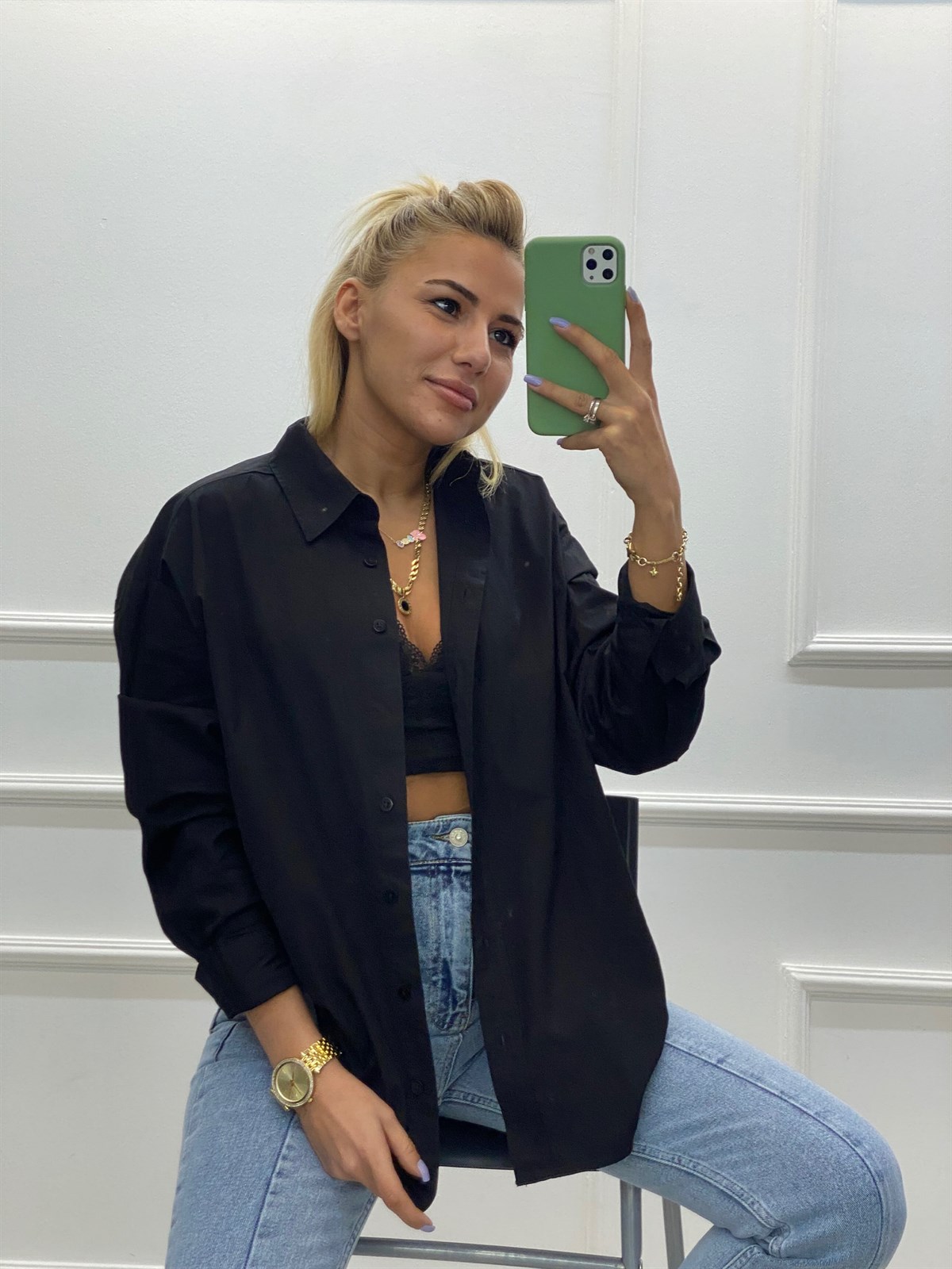 Poplin Siyah Salaş GömlekGÖMLEK