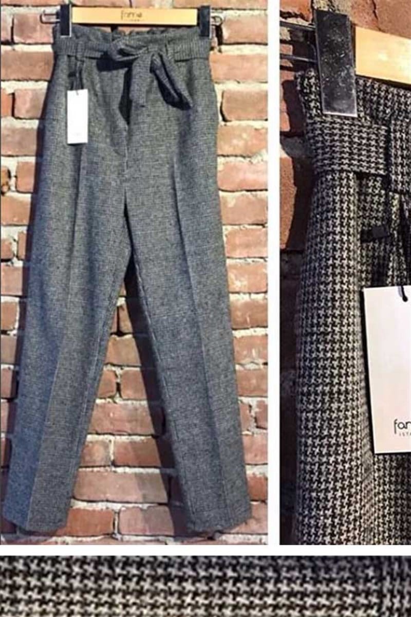 Pötikareli Kuşaklı Havuç Pantalon