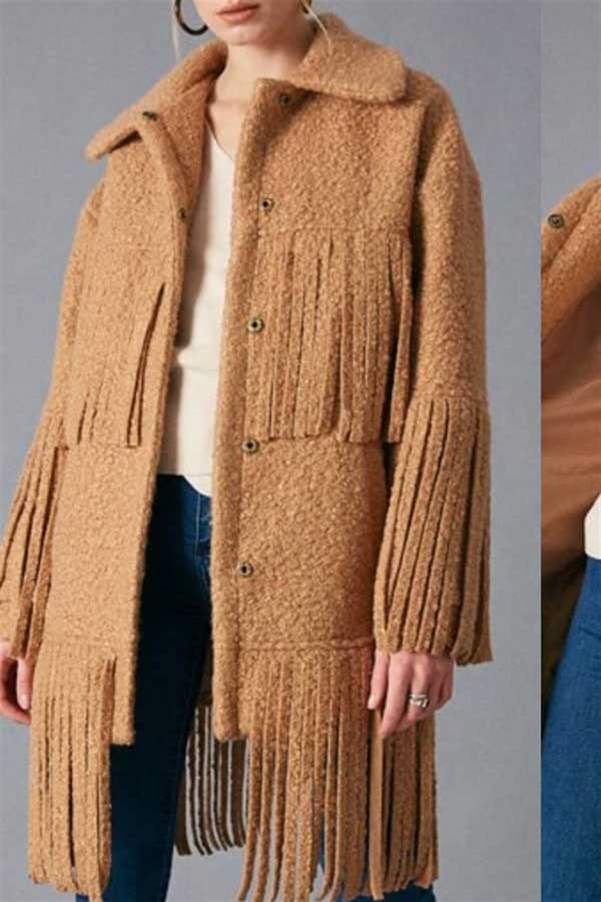 Püskül Detay Astarlı Kaban