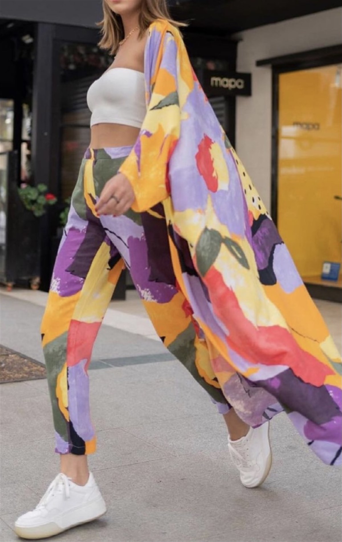 Renk Desenli Kimono Ve Pantolon Takım