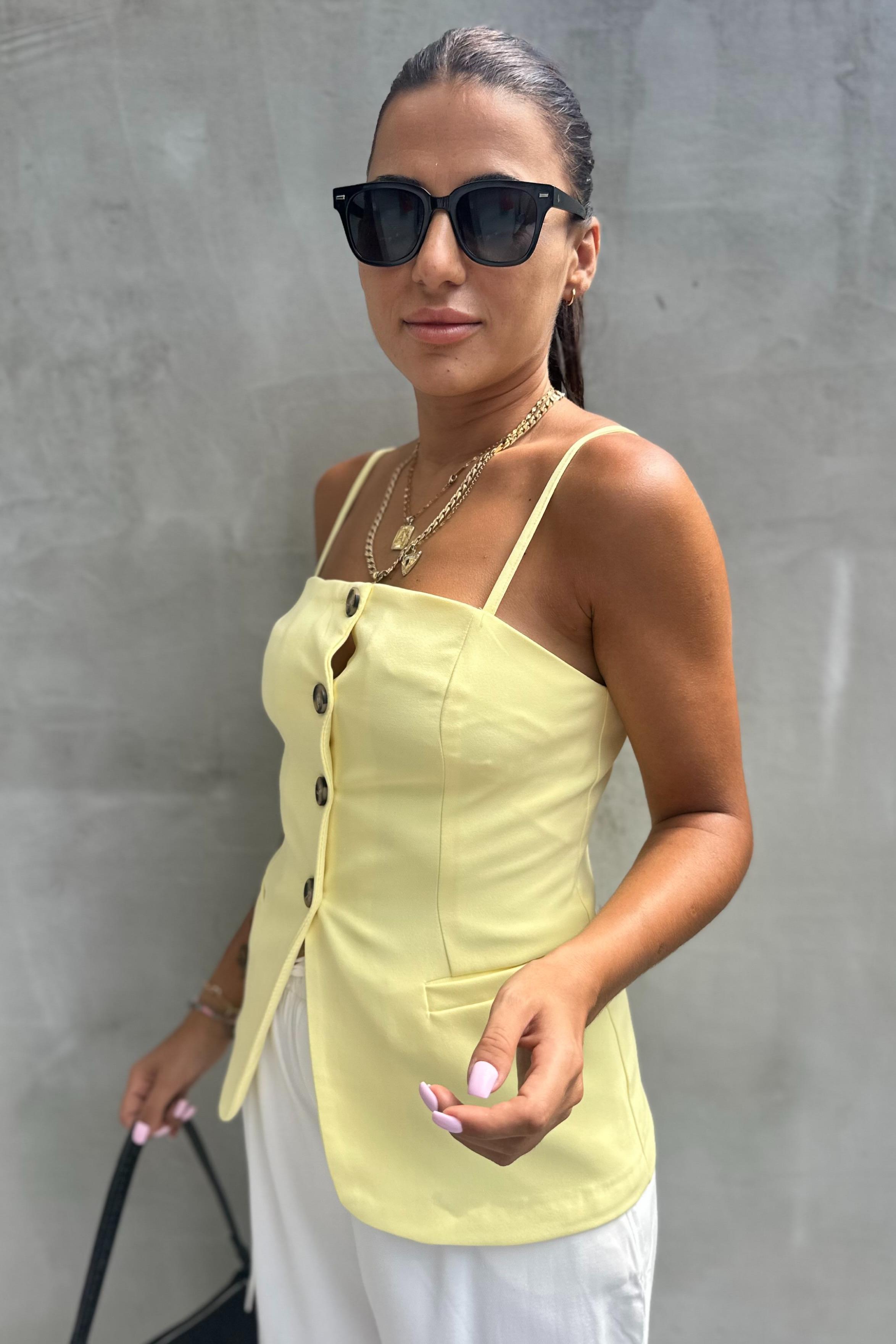 Sarı İnce Askılı Düğmeli YelekMONT/CEKET