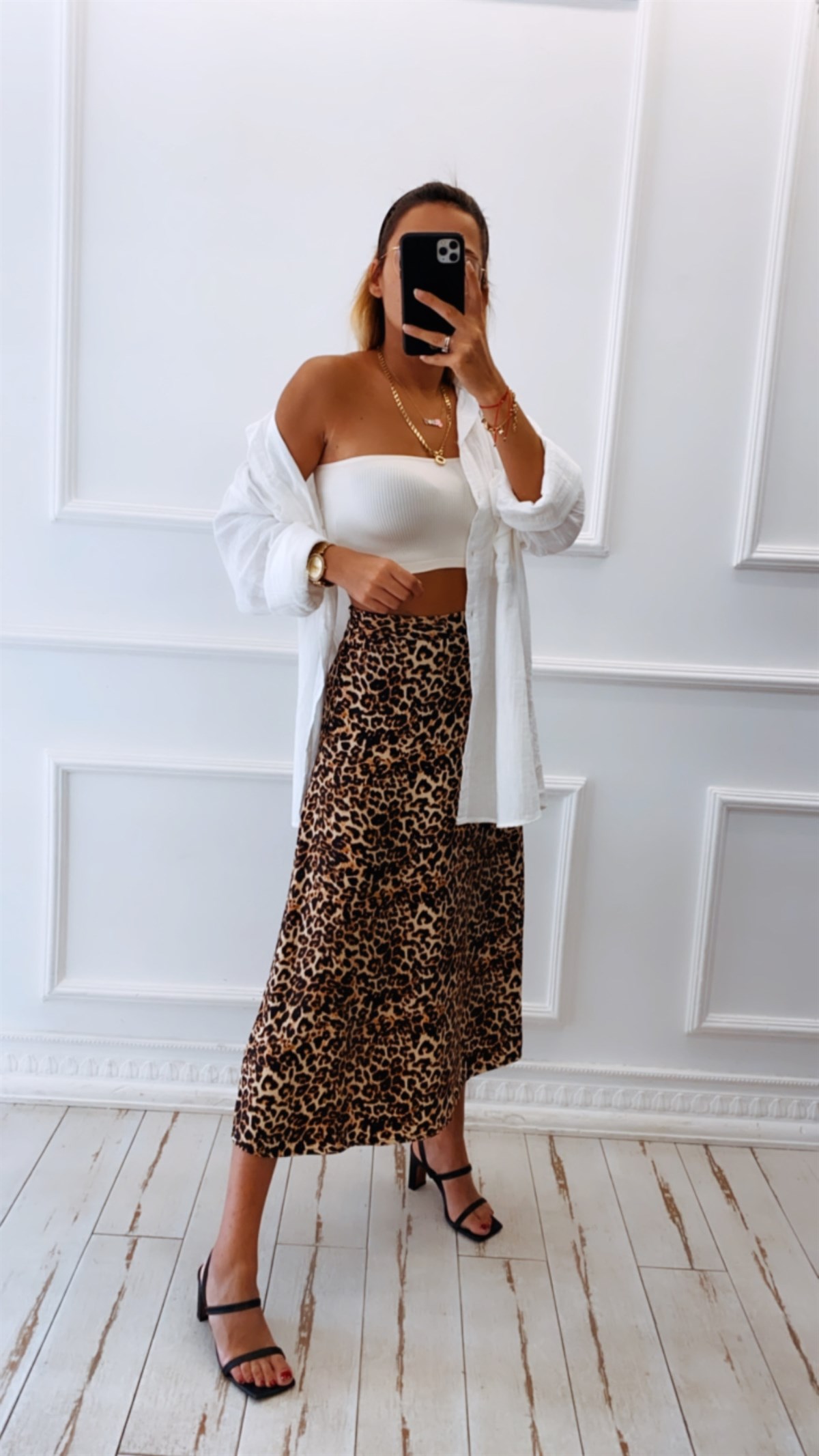 Saten Leopar Çan Etek
