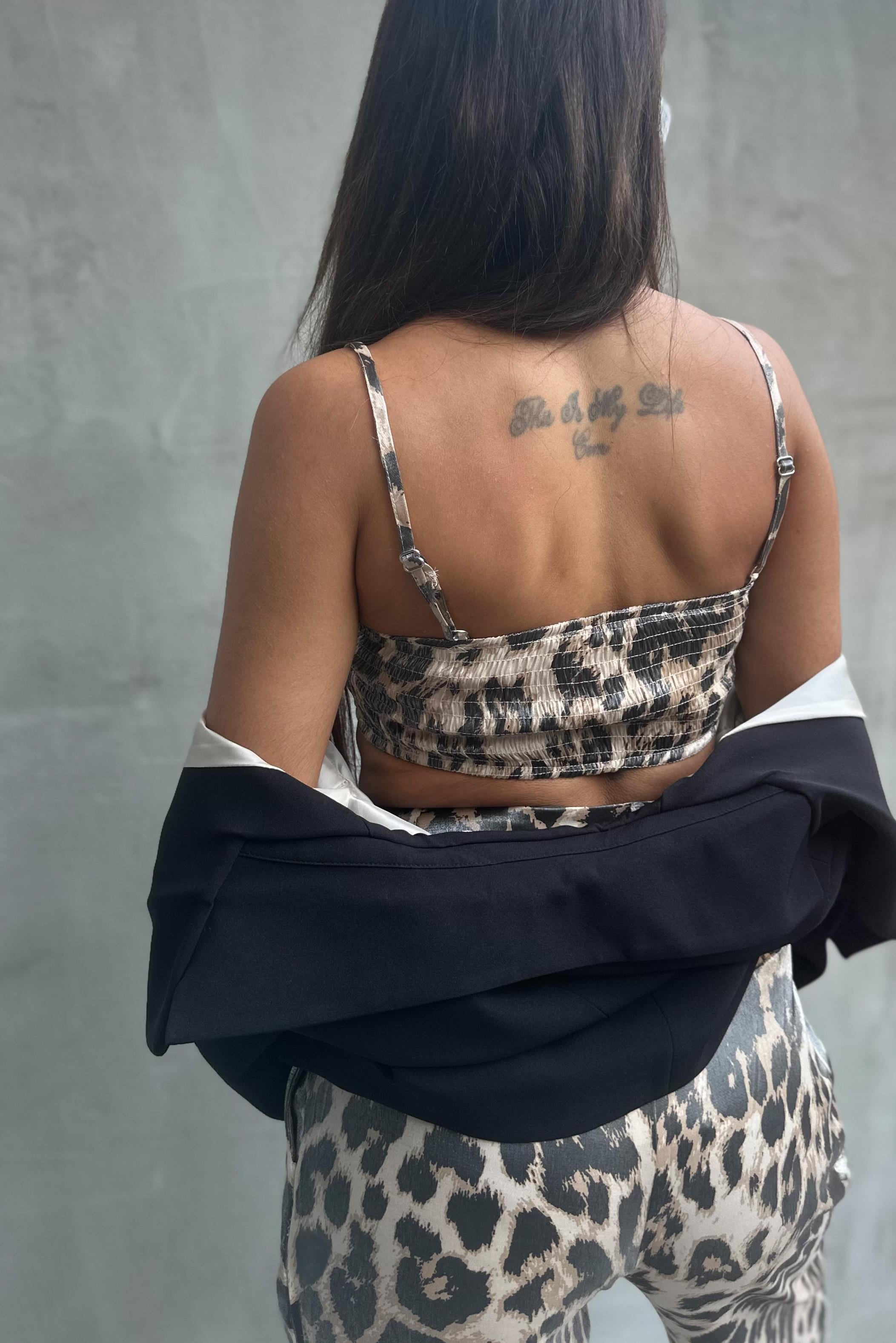 Saten Leopar Crop Pantolon TakımTAKIMLAR