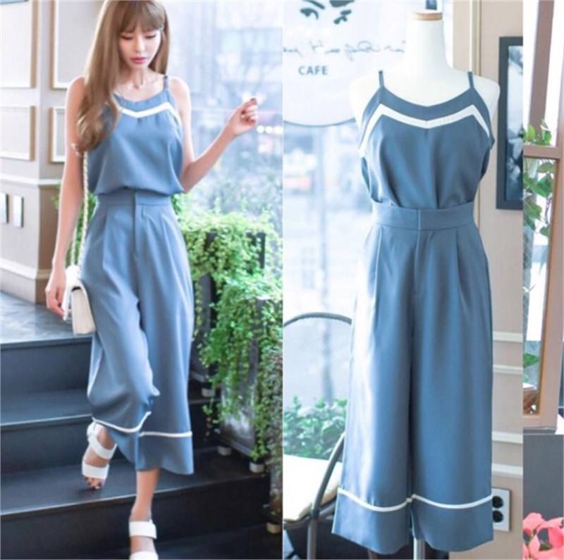 Şeritli Midi Pantalon Bluz Takım