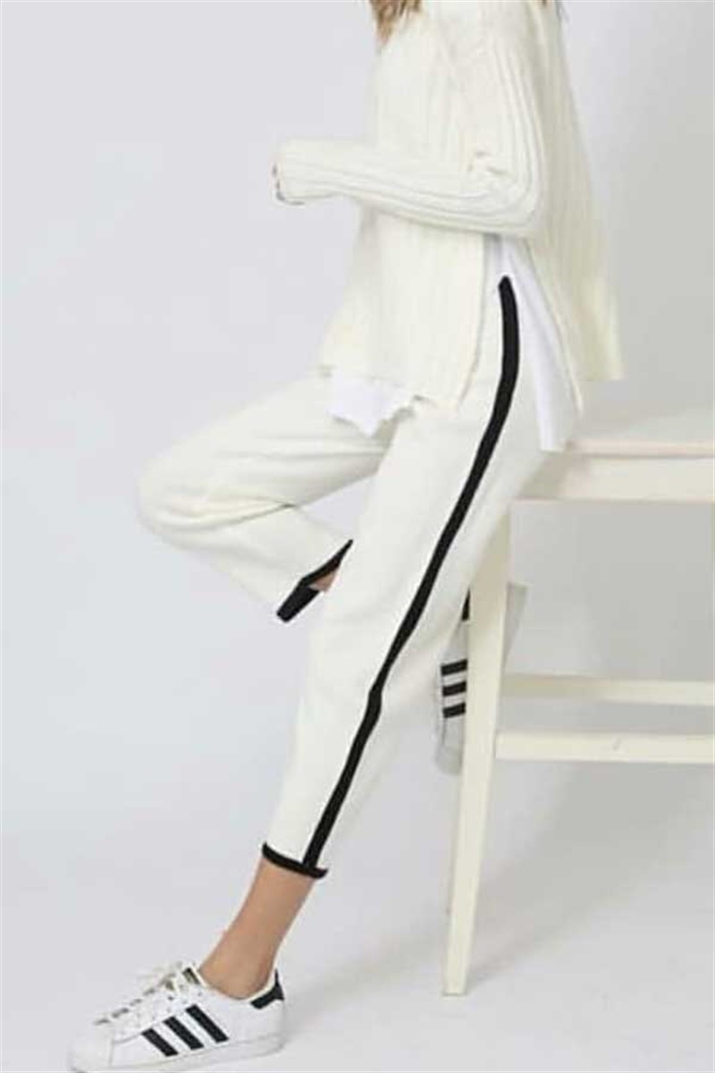Şeritli Midi Triko Pantalon
