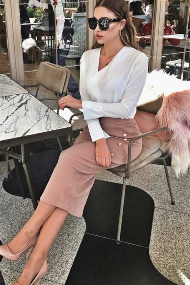 Şifon Bluz Akrilik Etek Takım