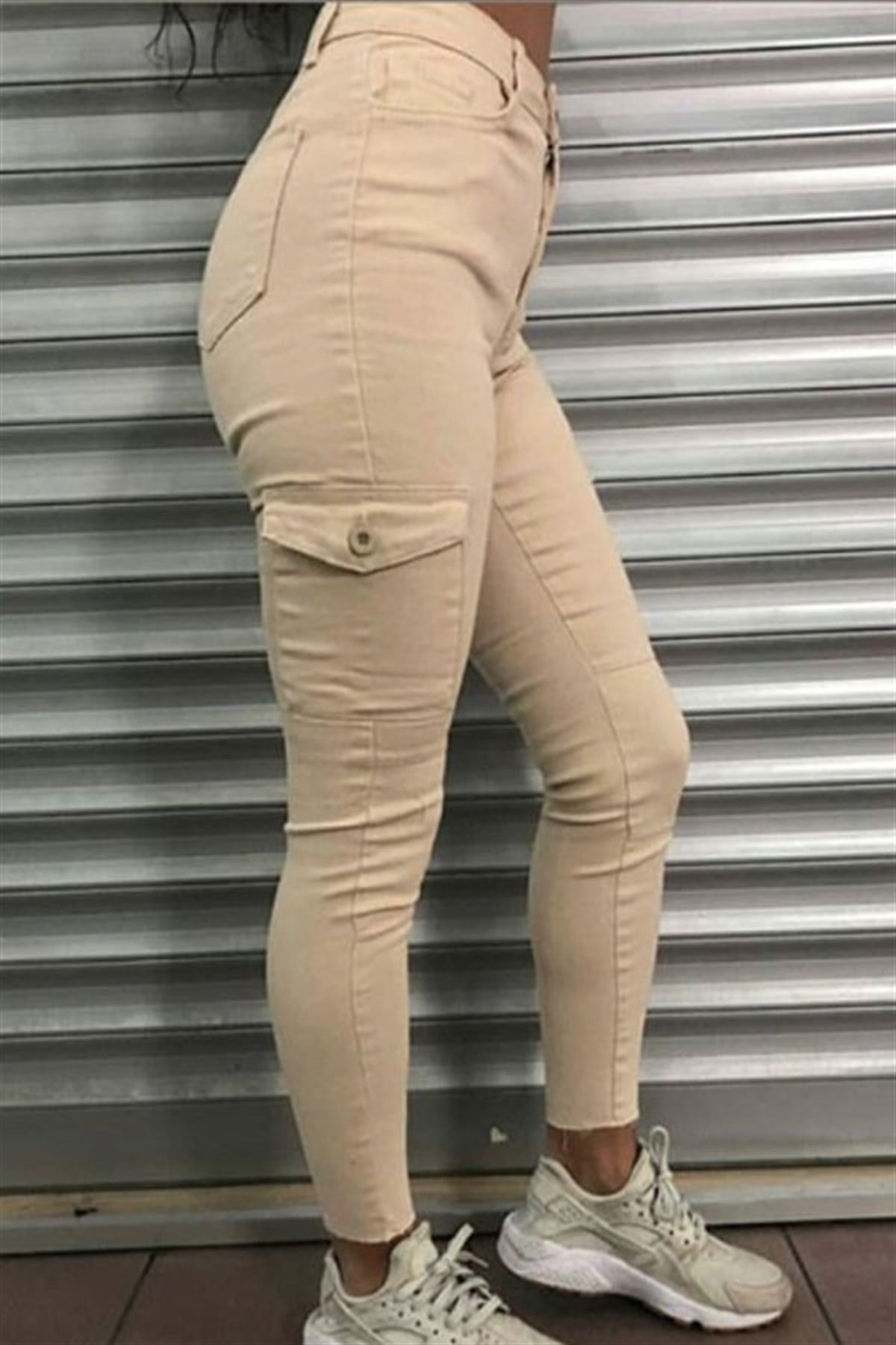 Silm Fit Bej Kargo Pantalon