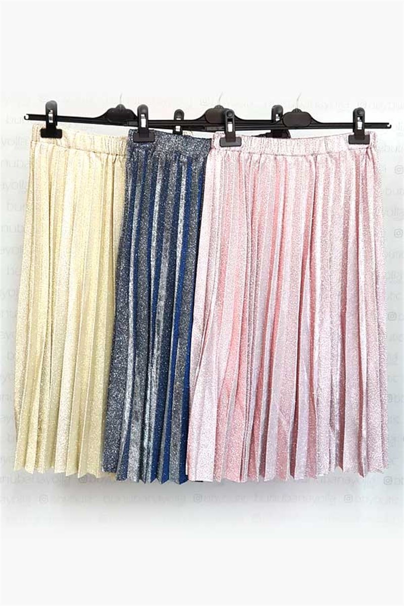 Simli Pileli Midi Etek