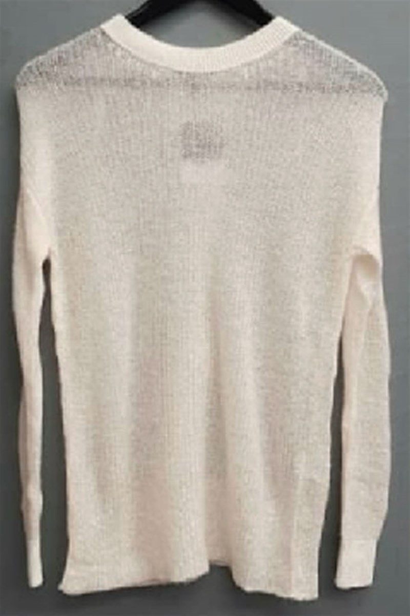 Sırt Bantlı Krem Triko Kazak