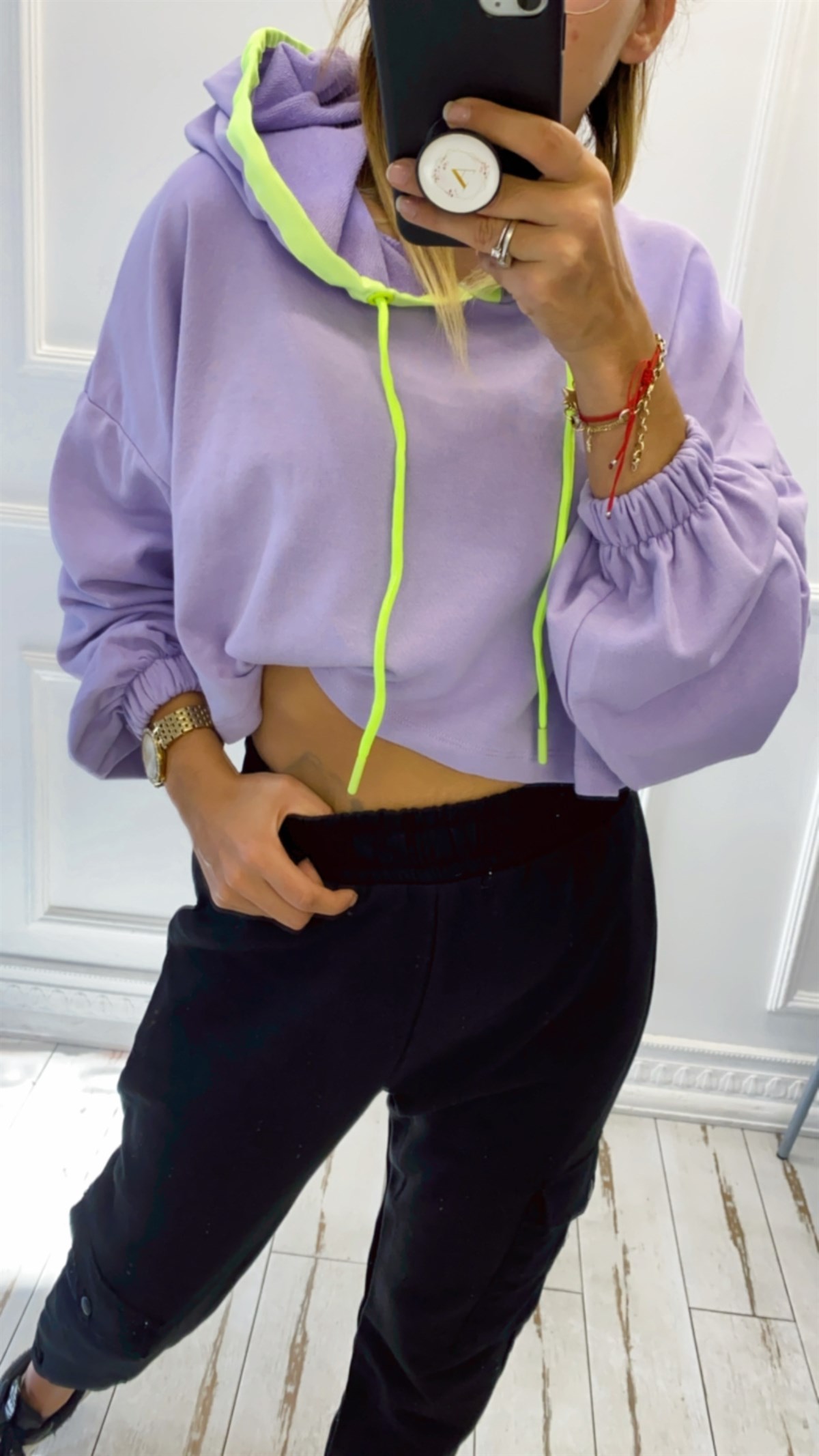 Sırt Baskılı Mor Mini Sweat