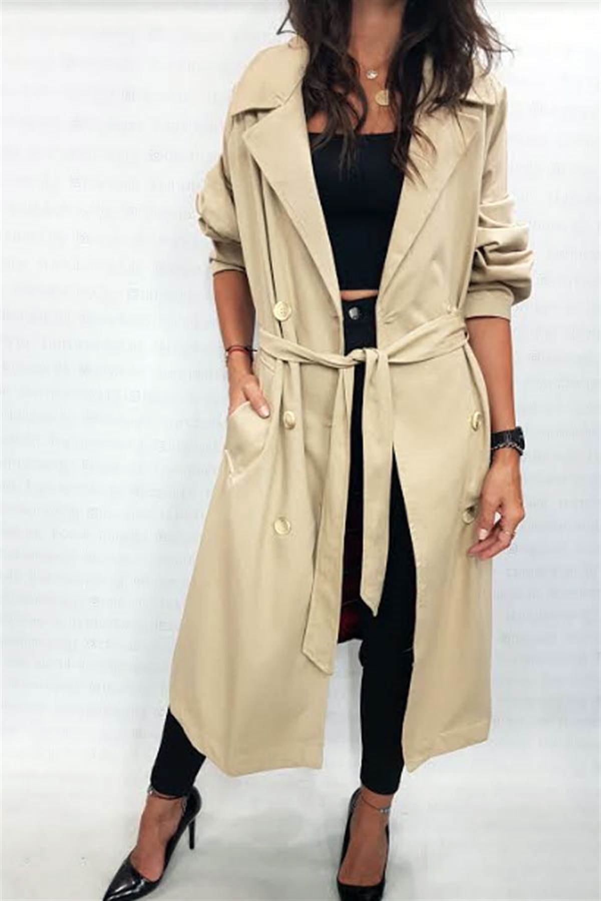 Sırtı Ekoseli Oversize Trençkot