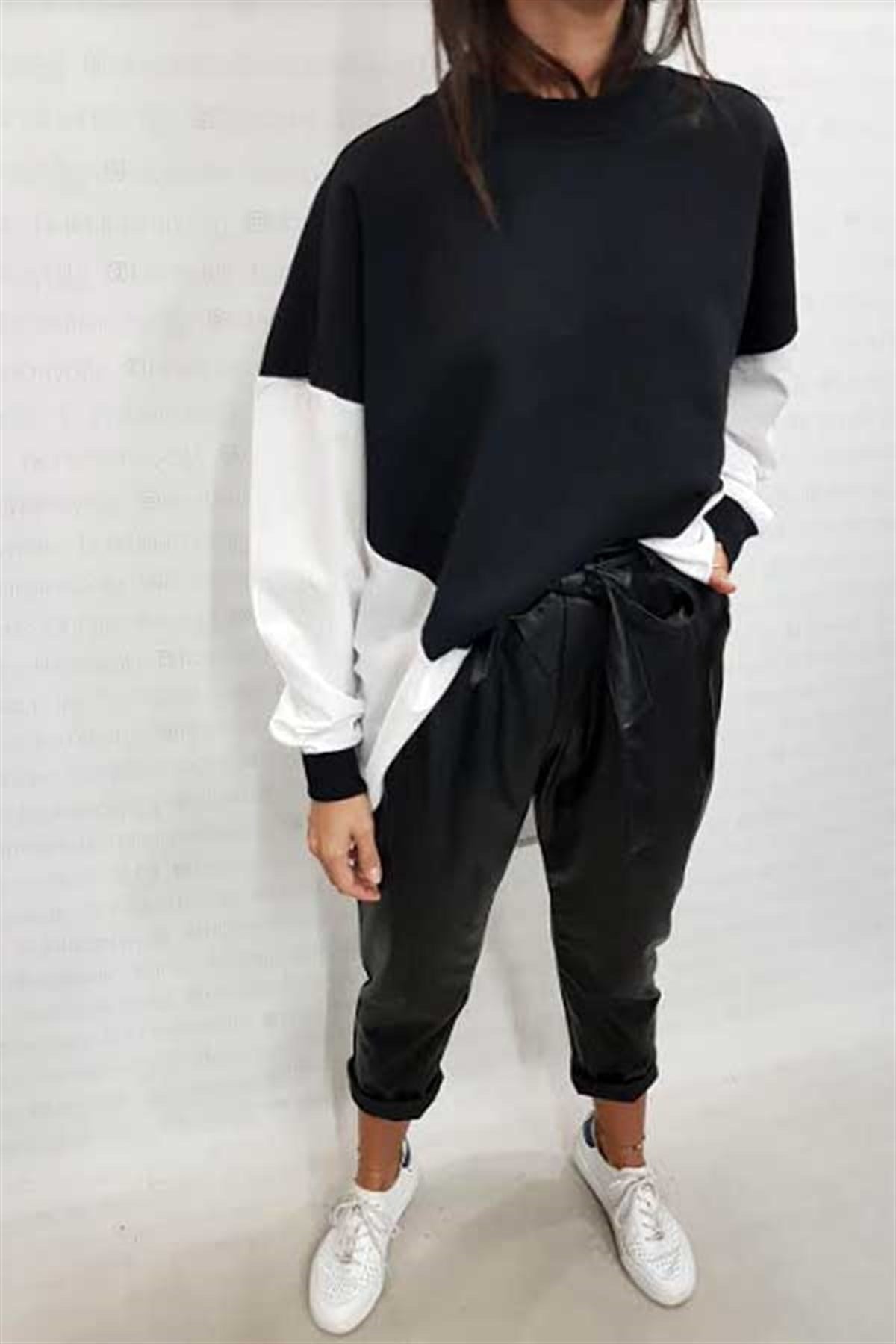 Siyah Beyaz Çift Renkli Sweatshirt
