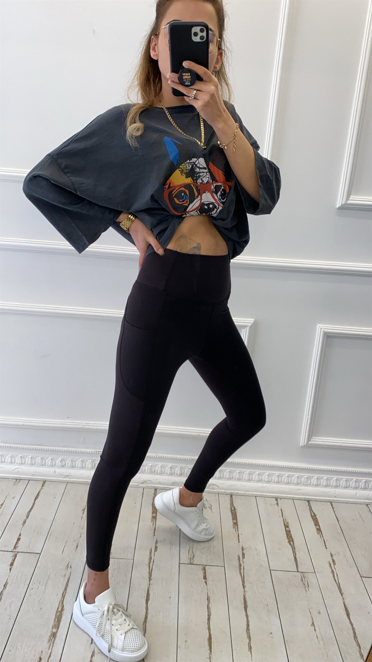 Siyah Cep Detaylı Sporcu Tayt