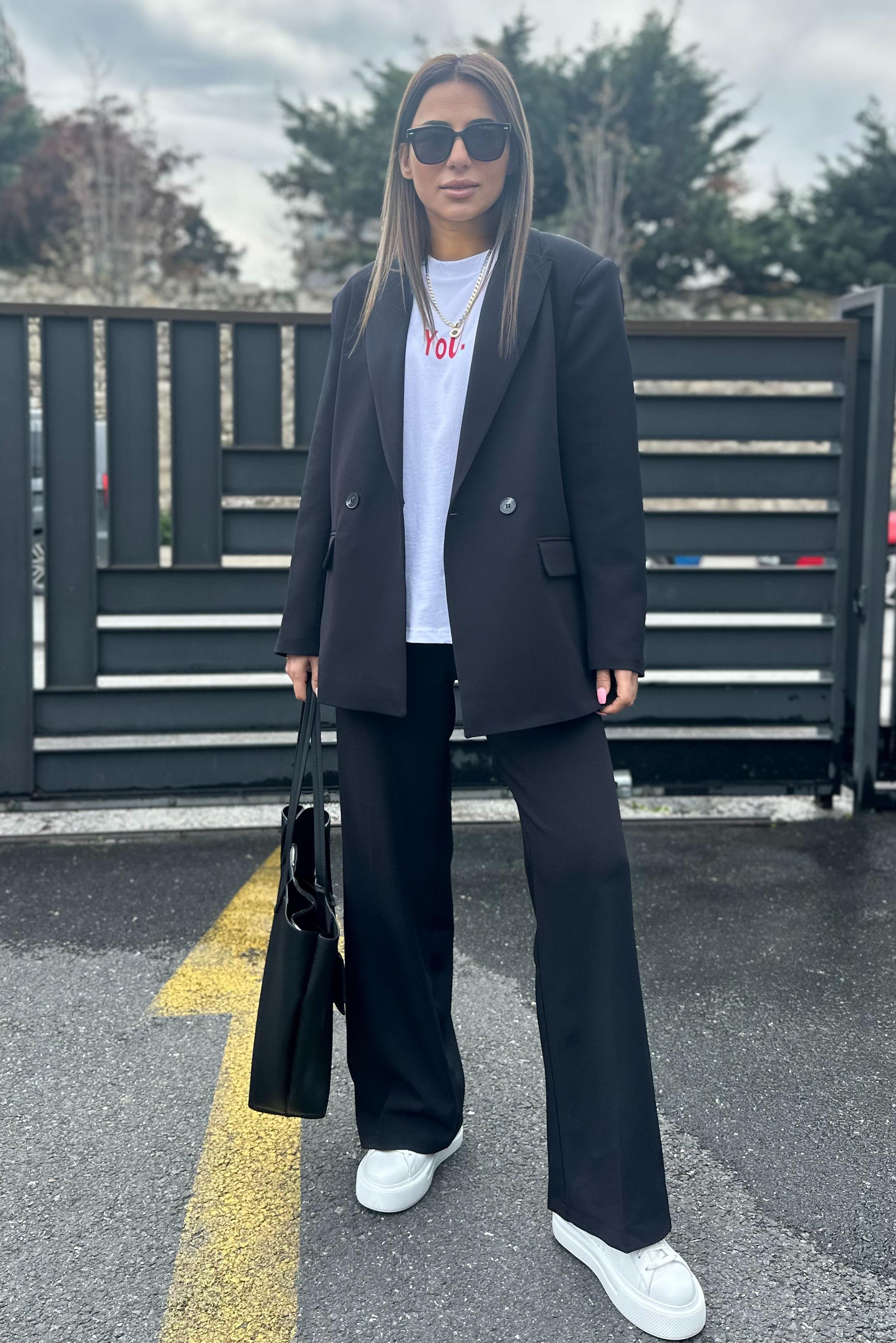 Siyah Çift Düğme Blazer CeketMONT/CEKET