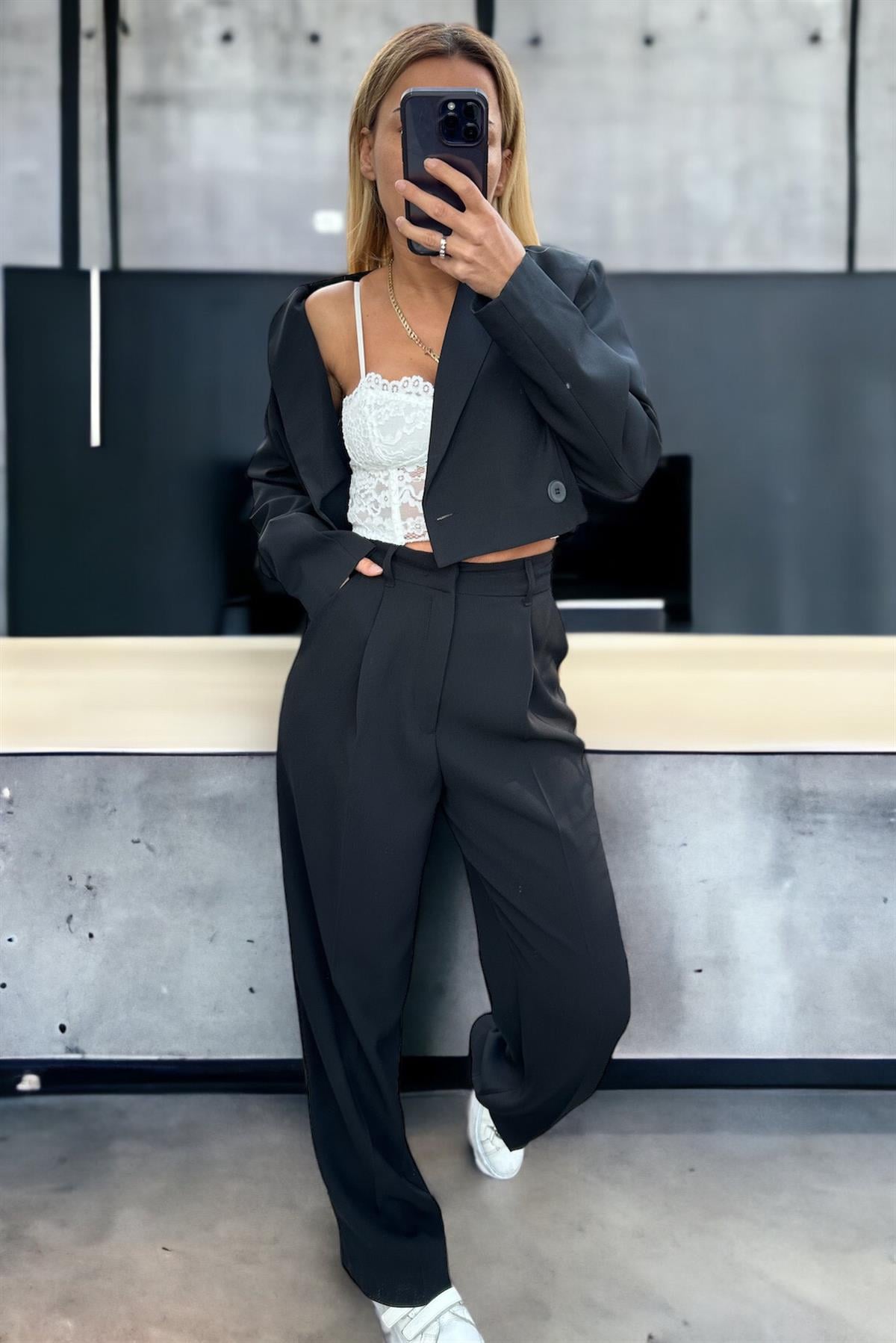 Siyah Crep Palazzo PantolonPANTOLON