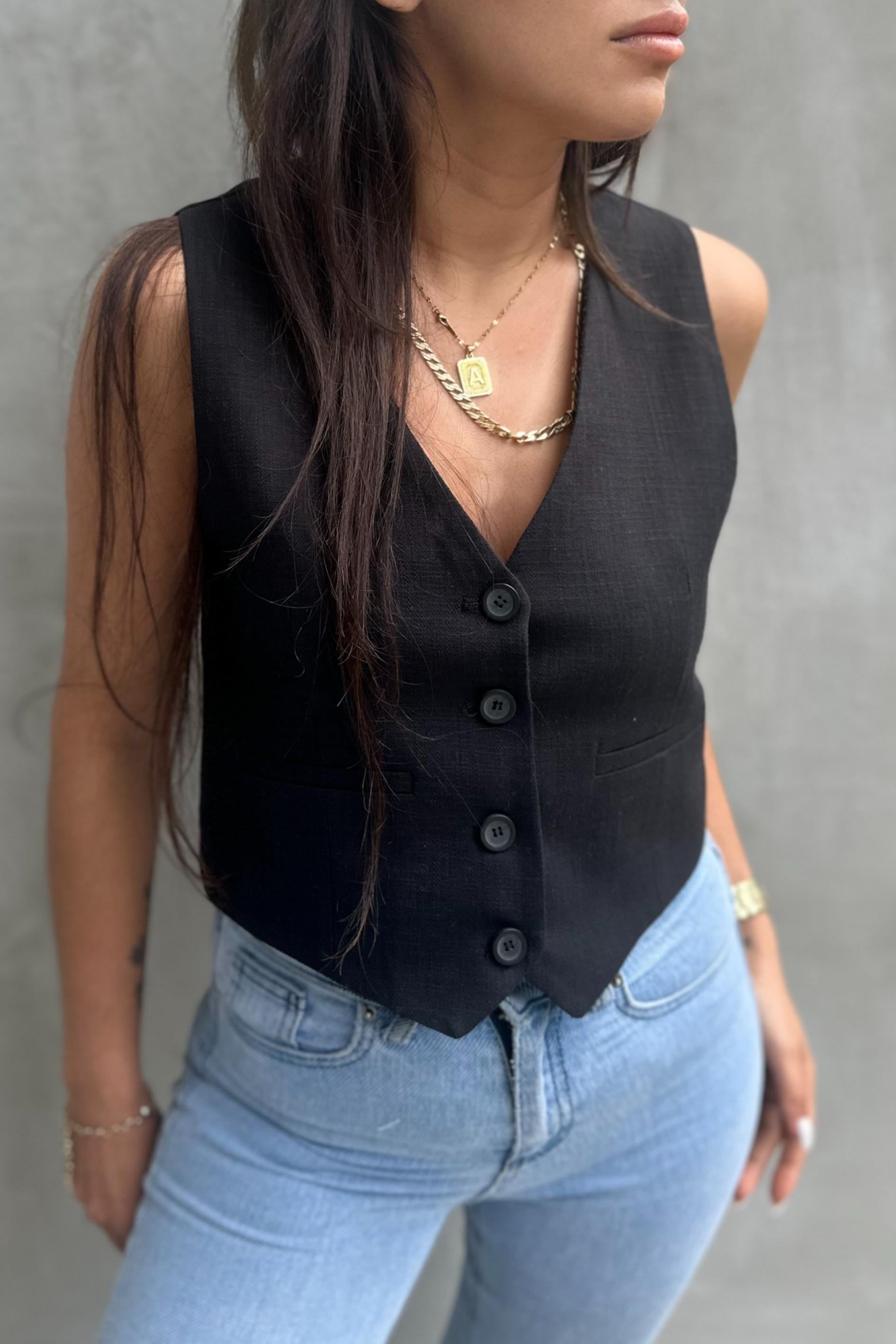 Siyah Keten Blazer YelekMONT/CEKET