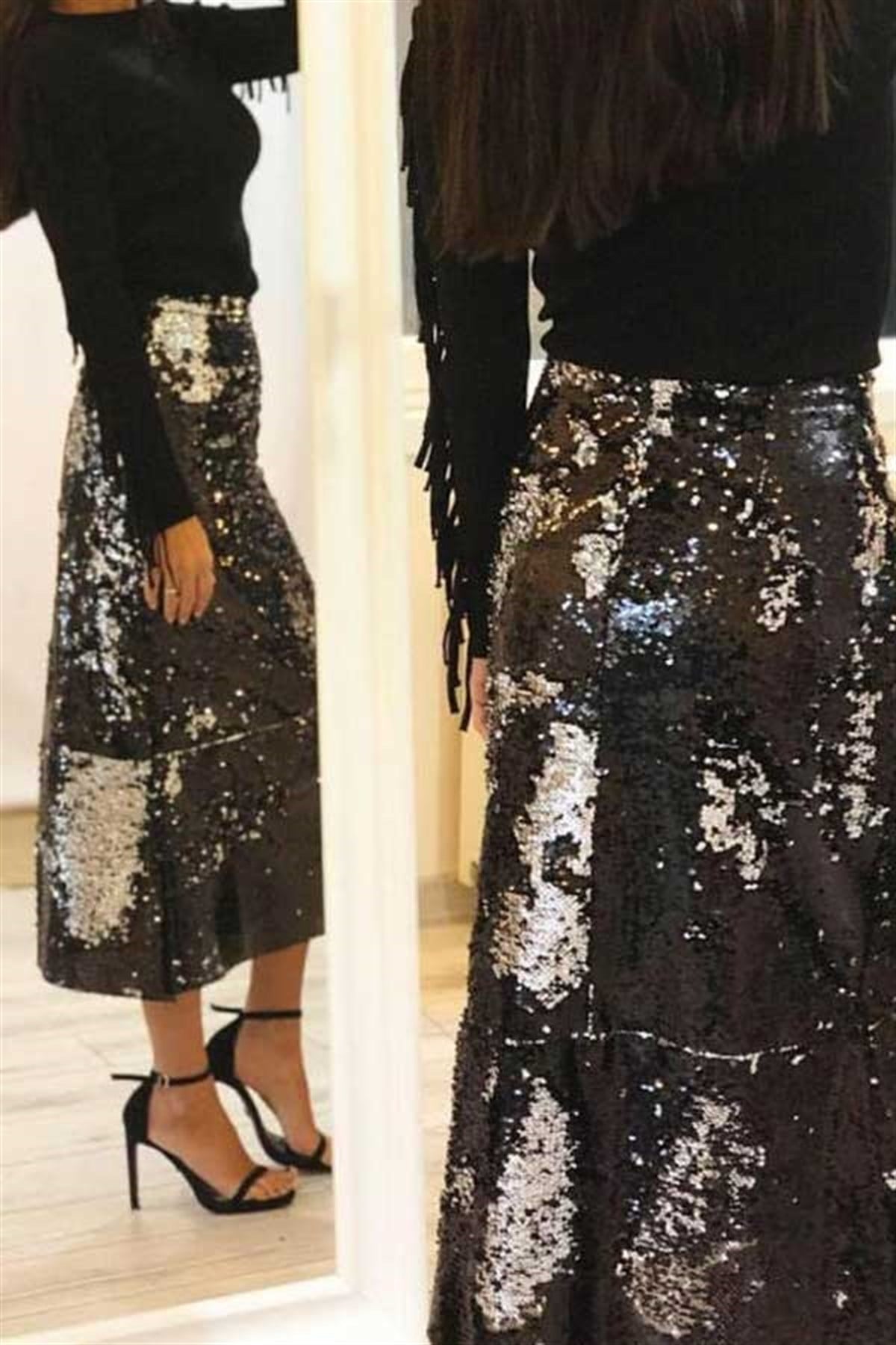 Siyah Payet Balık Etek