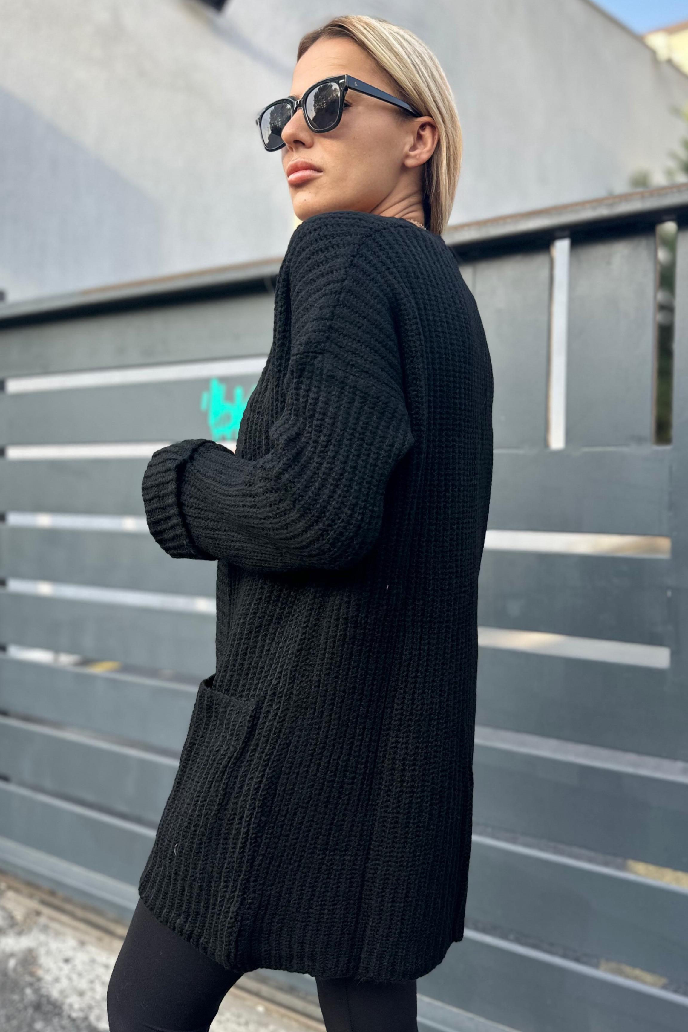 Siyah Selanik Örgü Tunik HırkaKAZAK