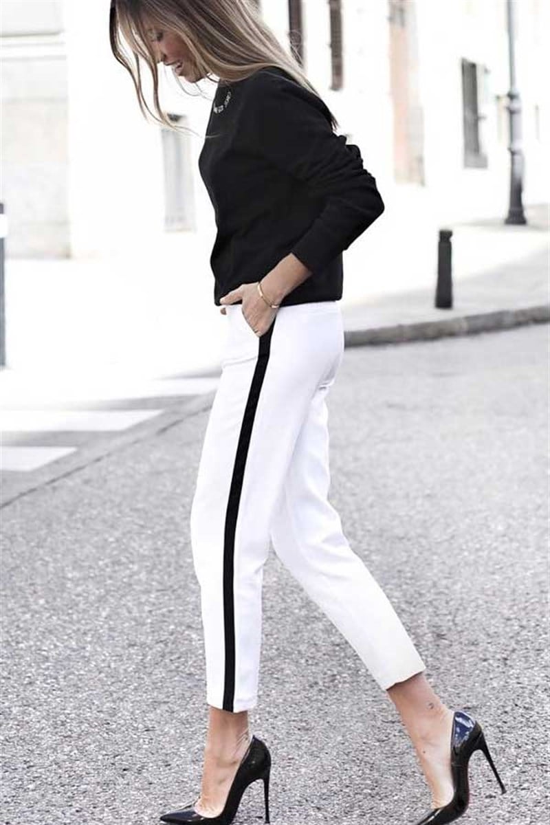 Siyah Şeritli Havuç Pantalon
