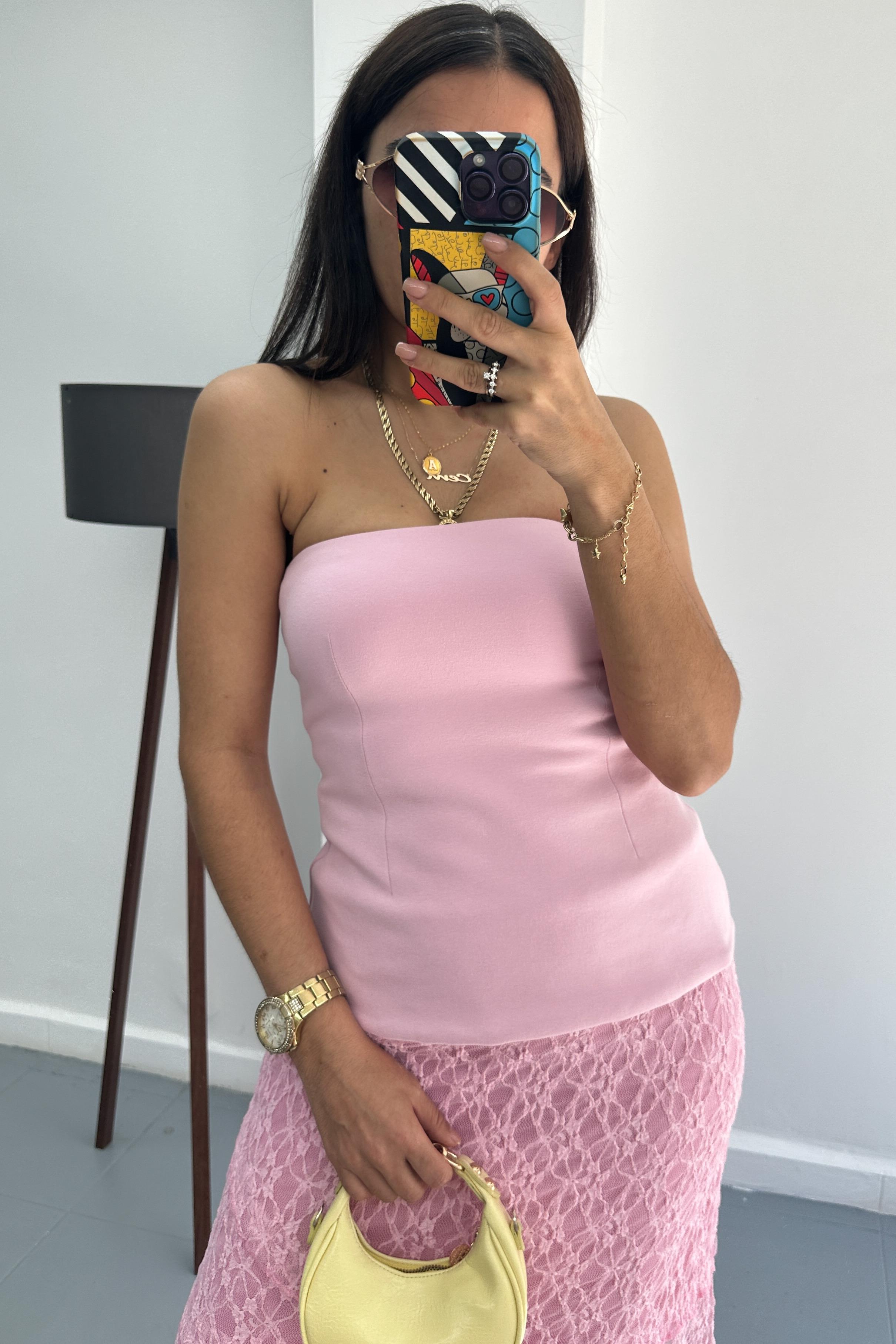 Straplez Toz Pembe TopBLUZ