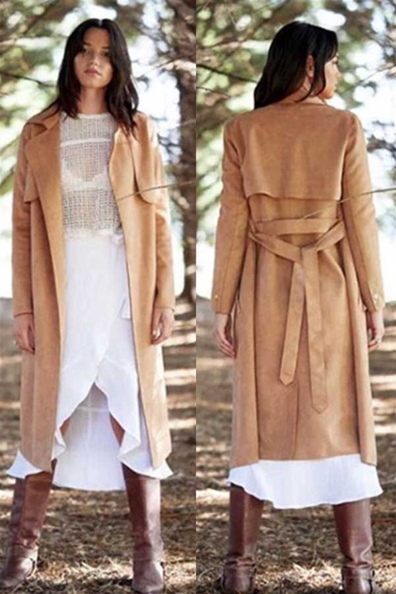 Süet Kumaş Trench Ceket