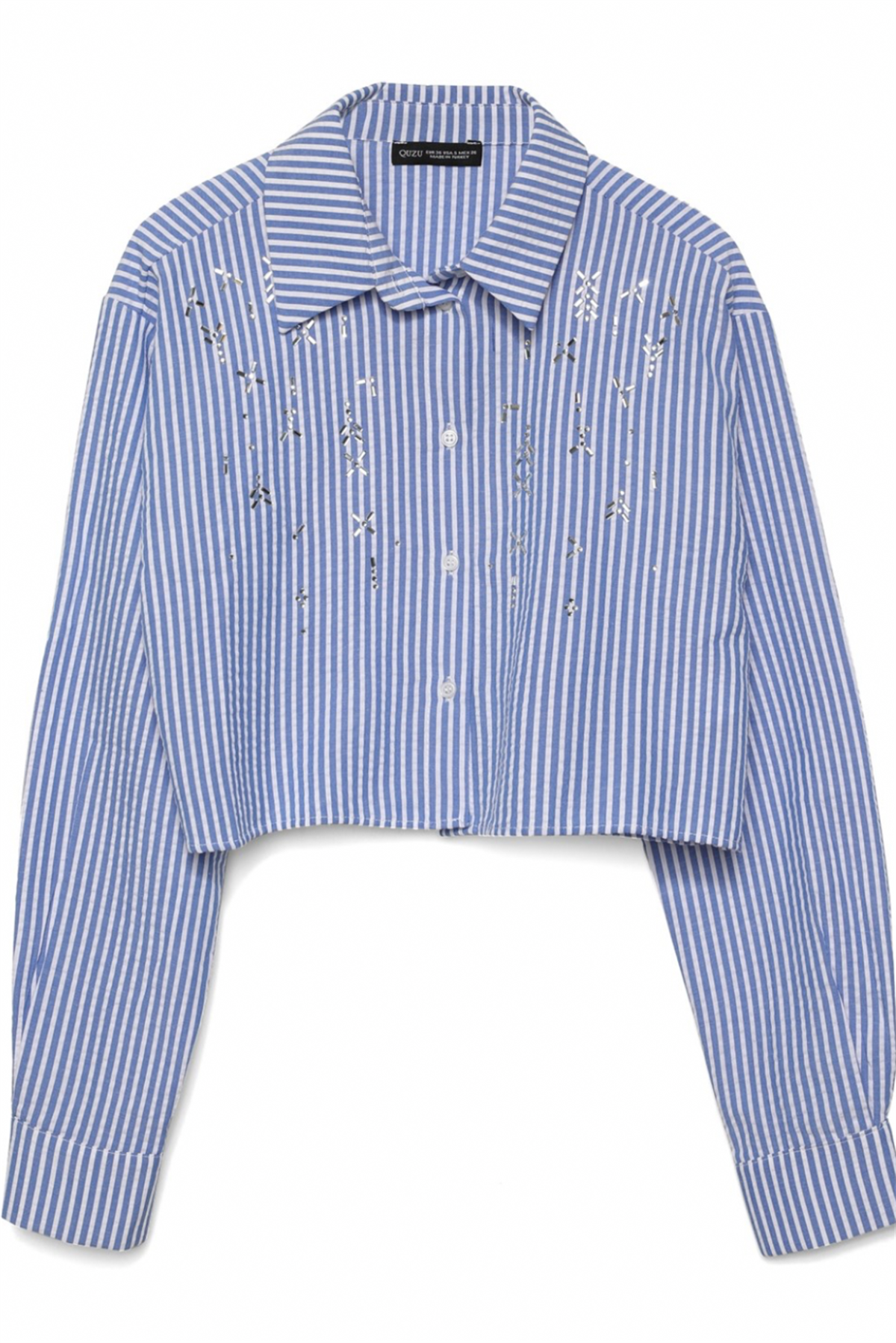 Taş Detay Çizgili Crop GömlekGÖMLEK