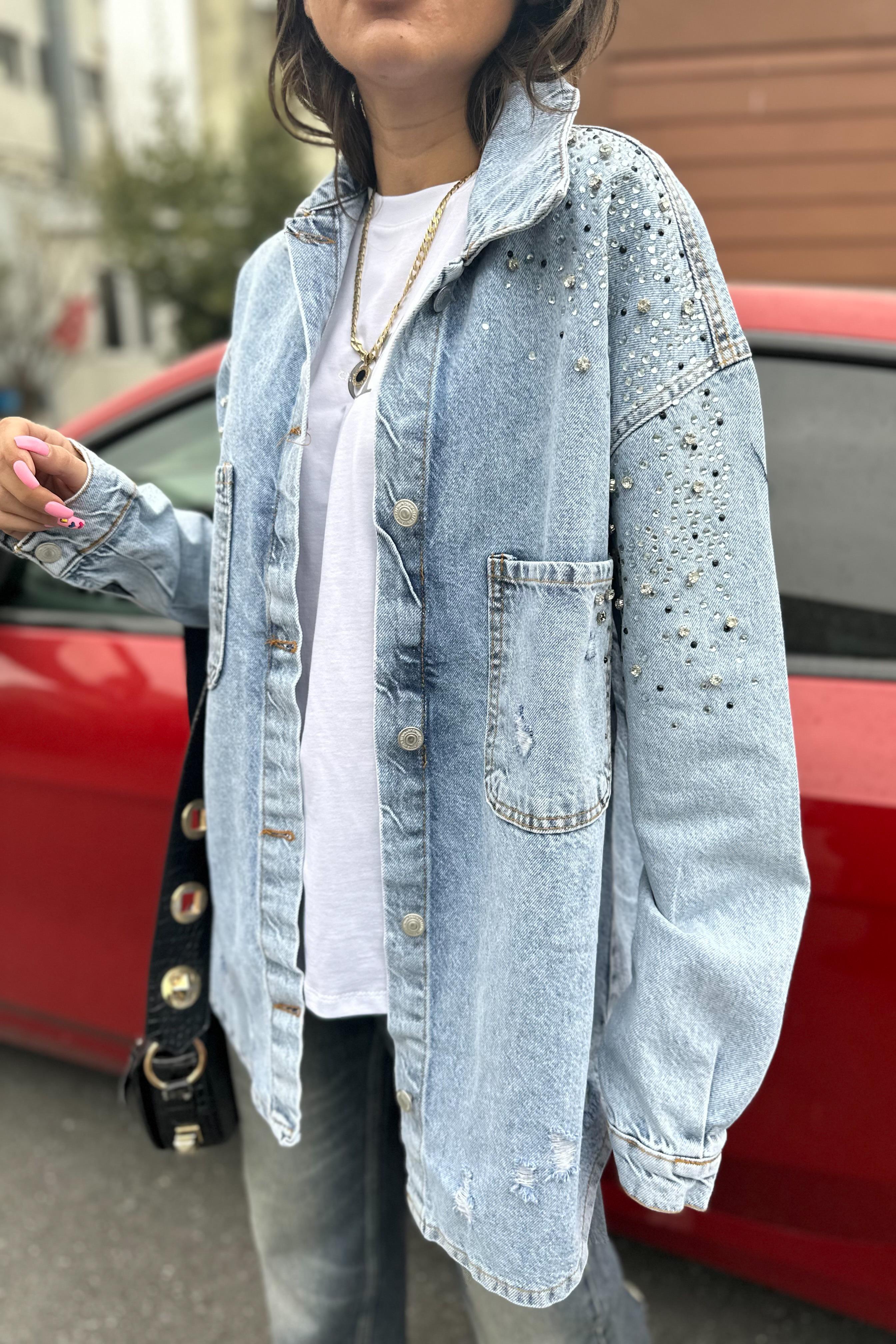 Taş İşlemeli Oversize Kot CeketYENİ GELENLER