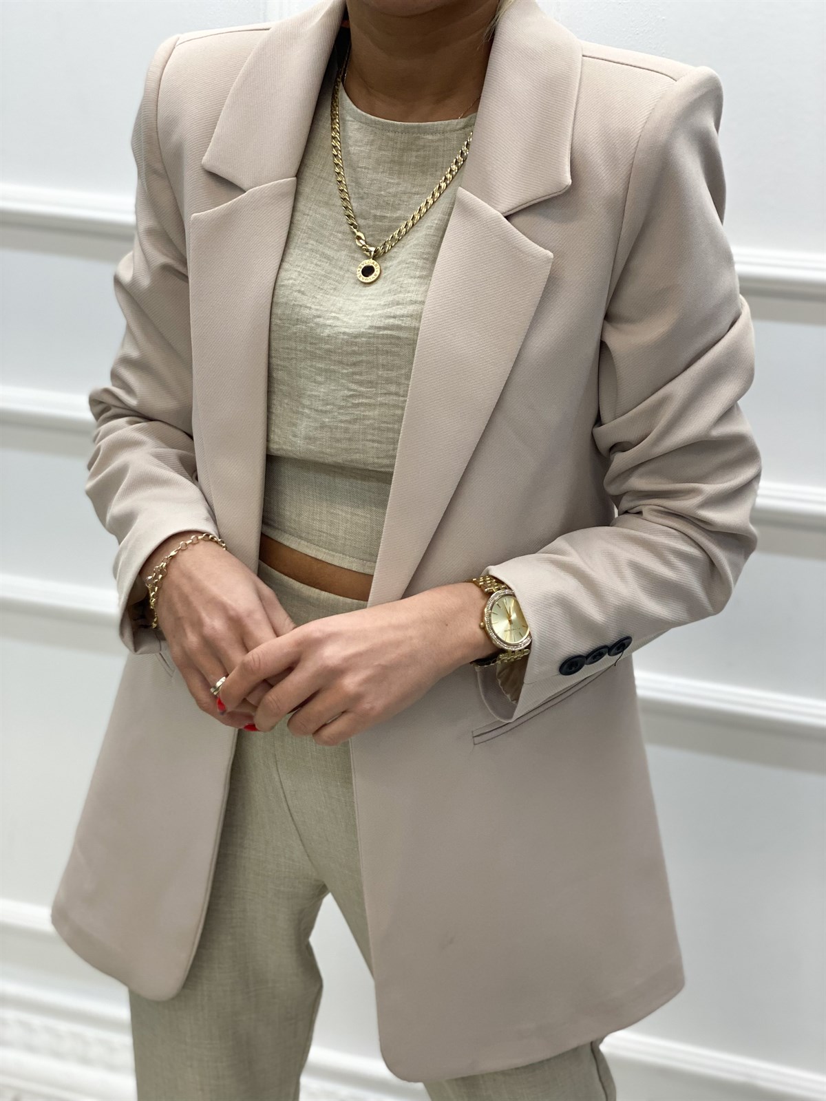 Taş Tek Düğme İnce Yün Efekt CeketMONT/CEKET