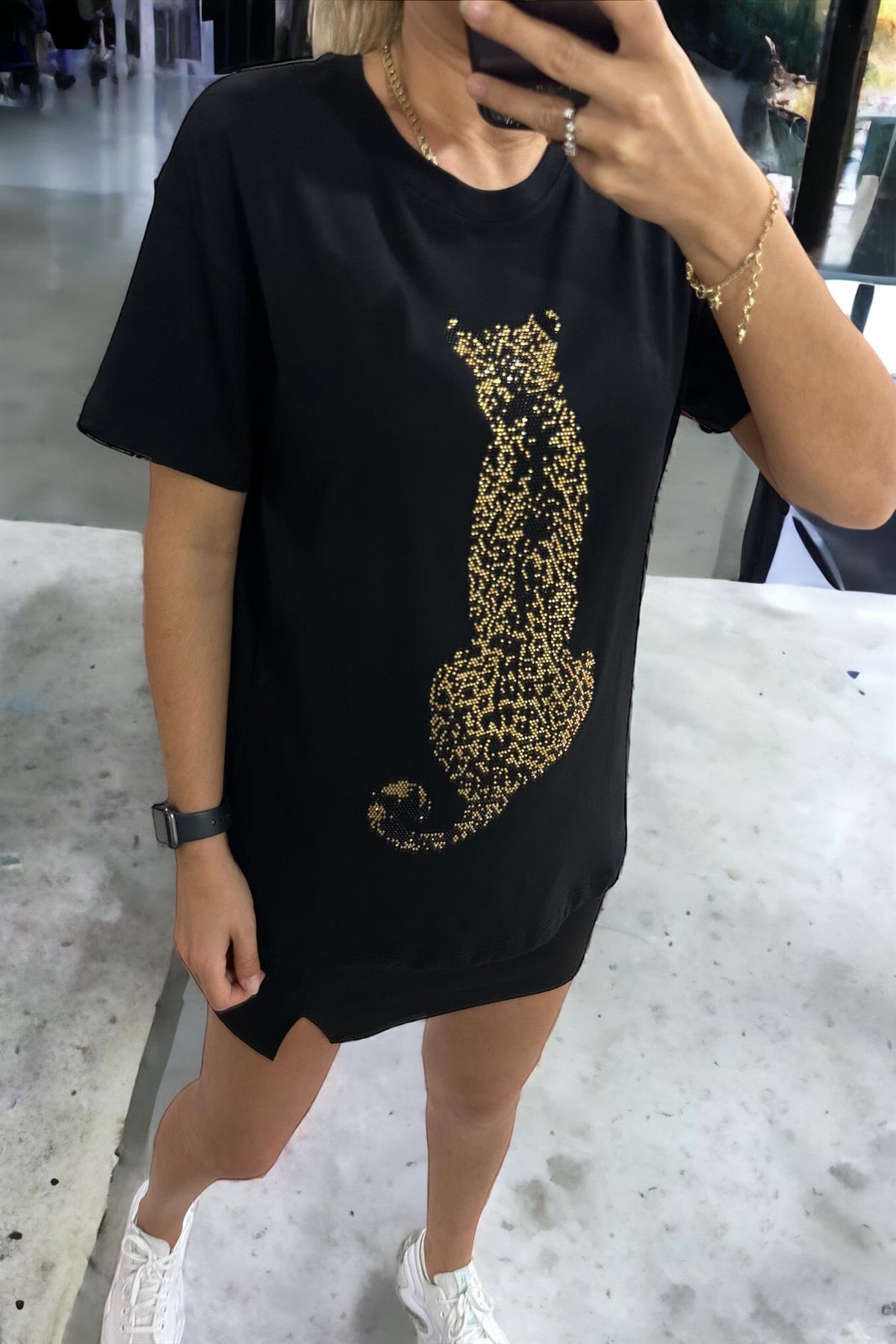 Taşlı Kaplanlı Siyah TshirtTSHİRT