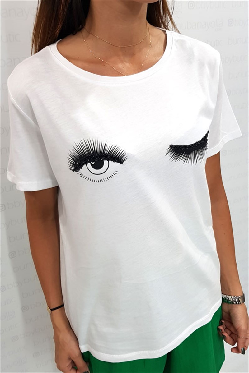 Taşlı Kirpik Tshirt