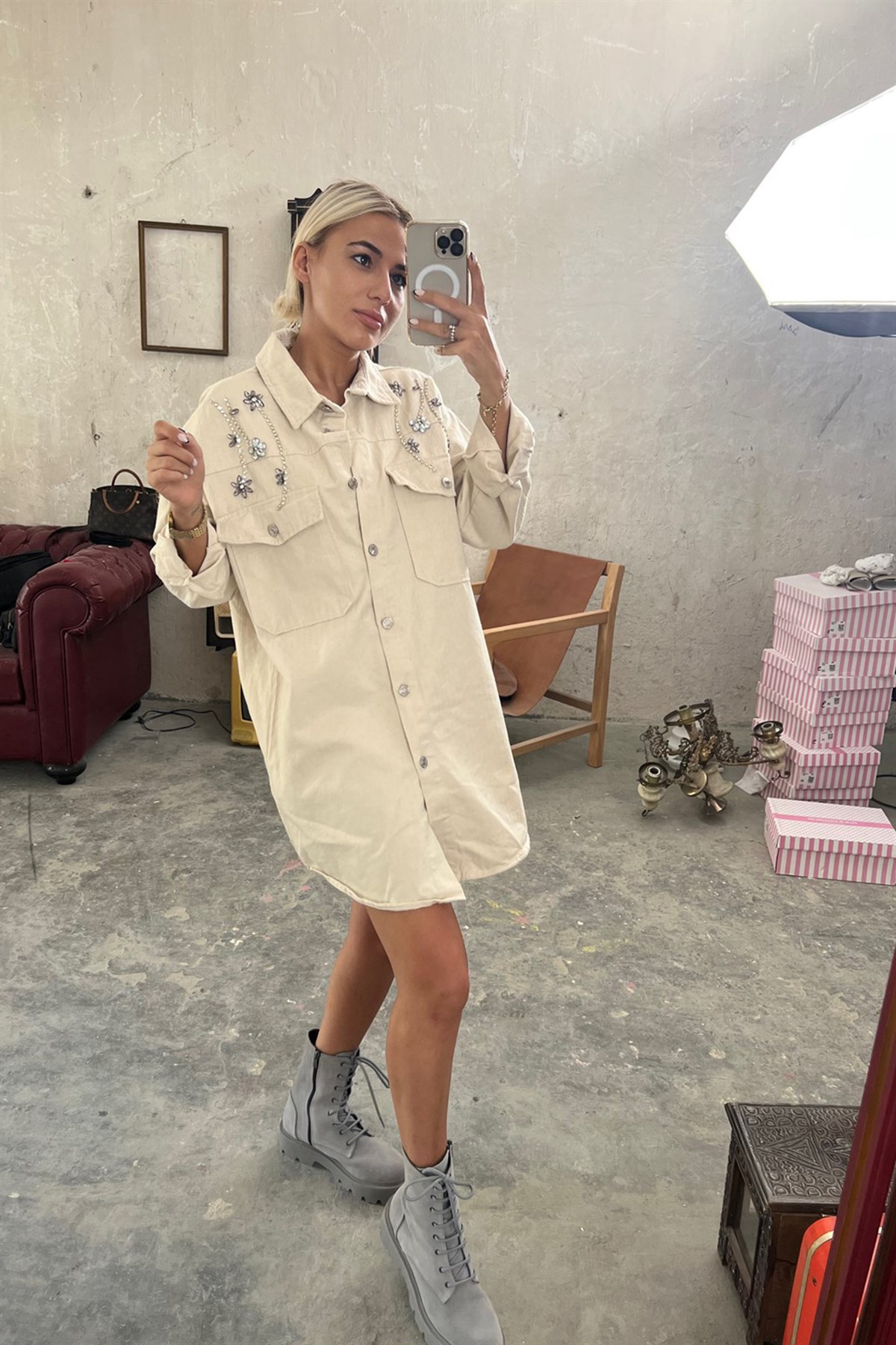 Taşlı Oversize GömlekGÖMLEK