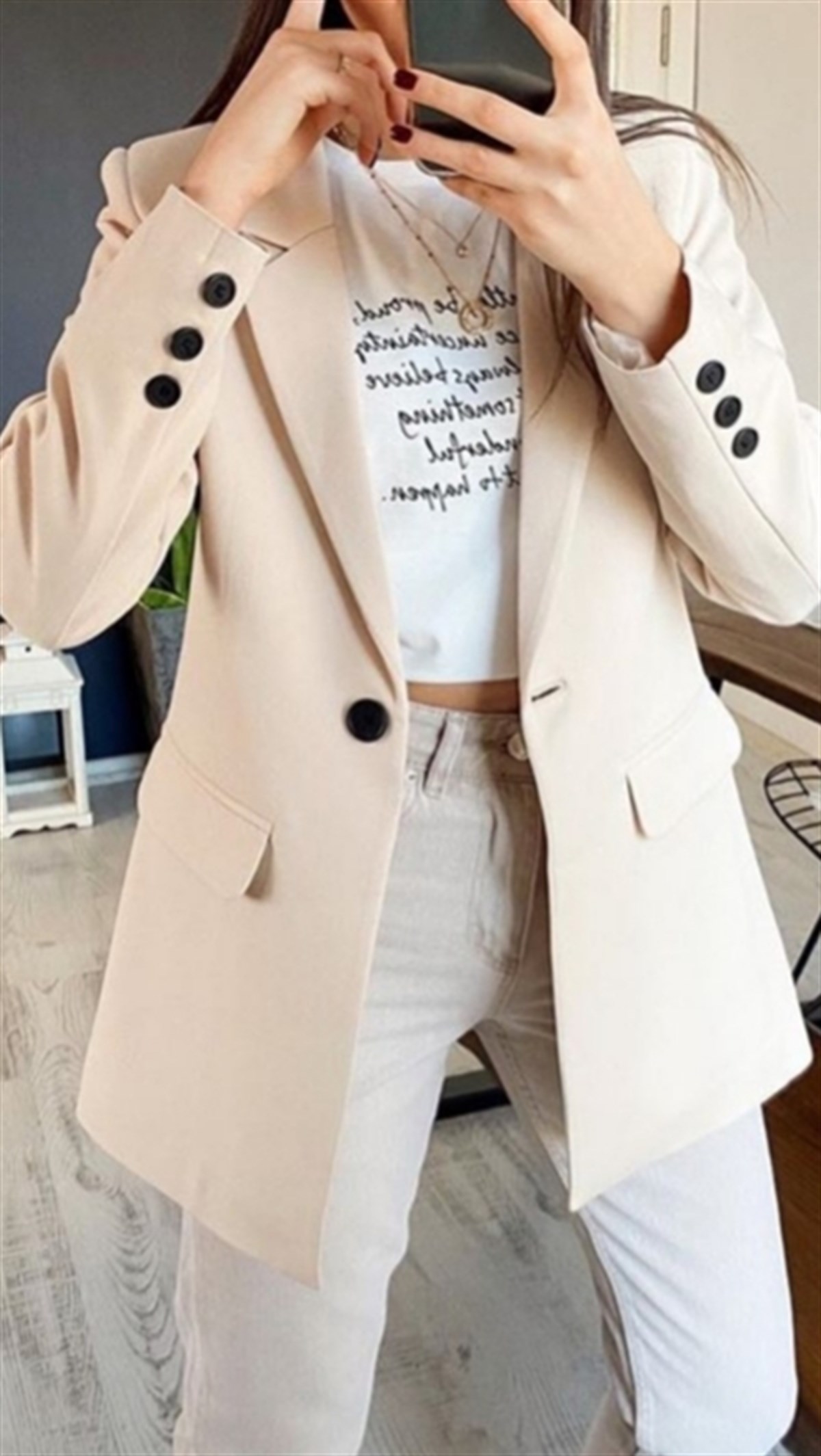 Tek Düğme Bej Ceket