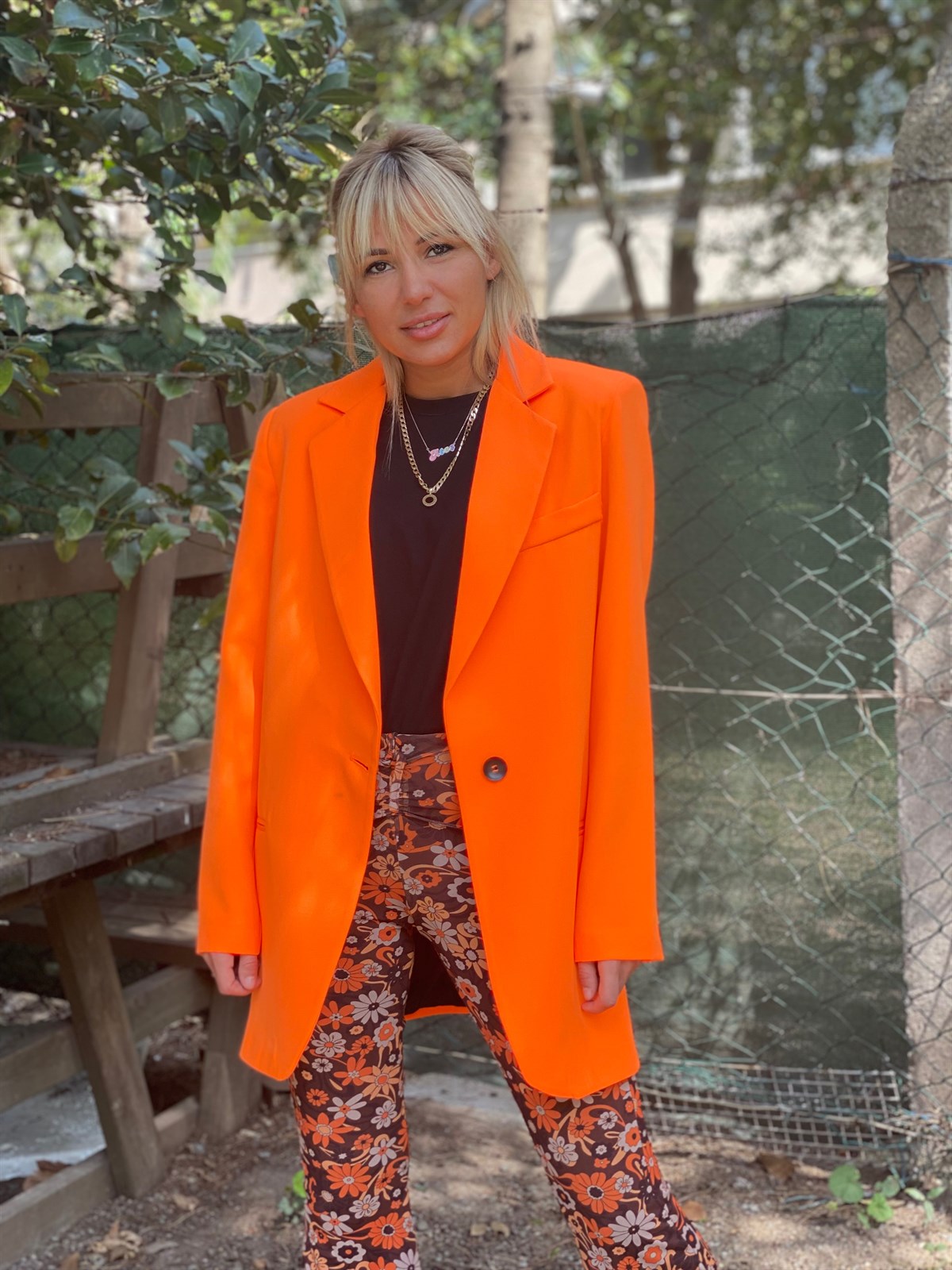 Tek Düğme Neon Turuncu Oversize CeketMONT/CEKET