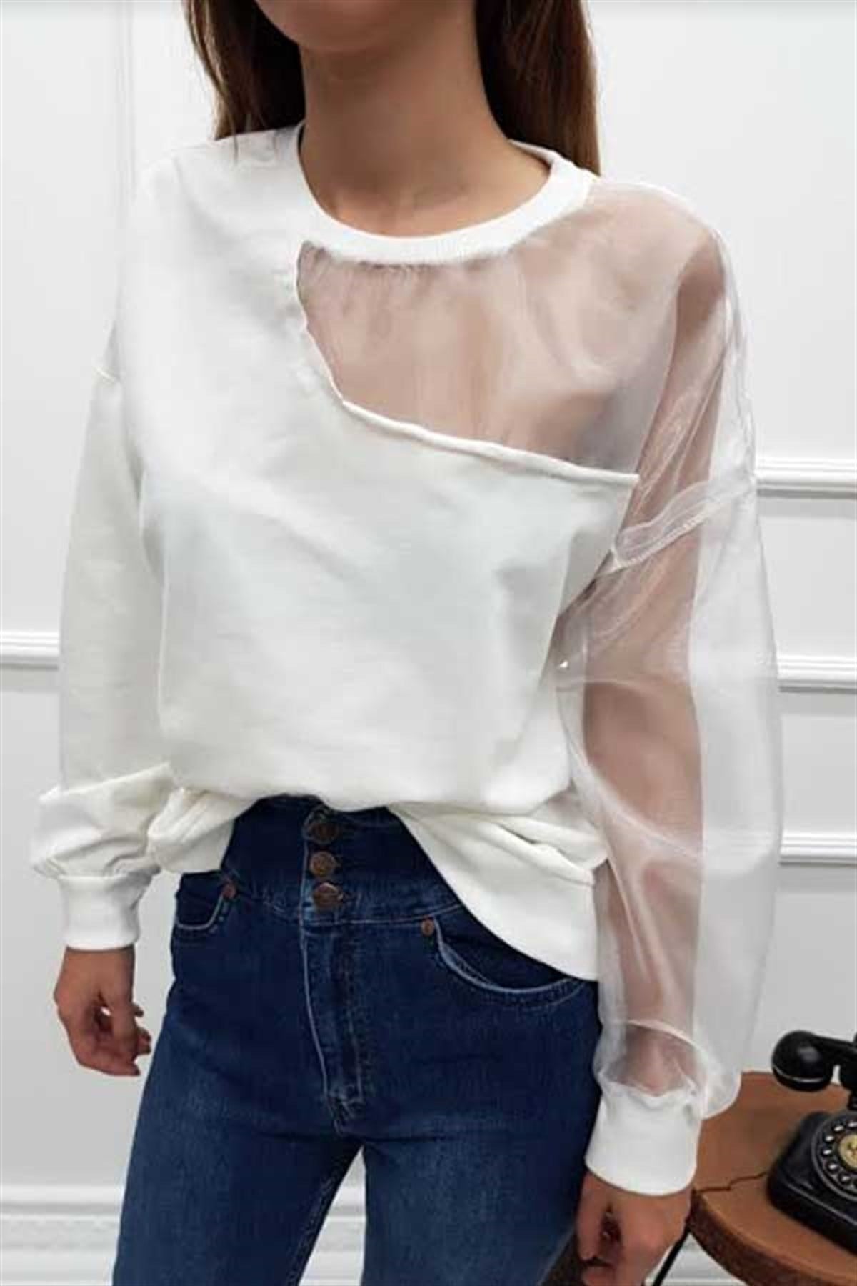 Tek Kolu Organze Detay Sweatshirt