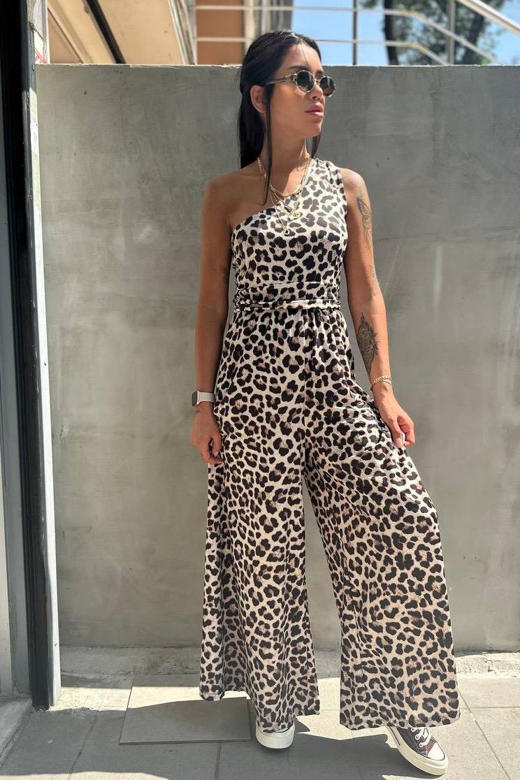 Tek Omuz Leopar Desen TulumTULUM
