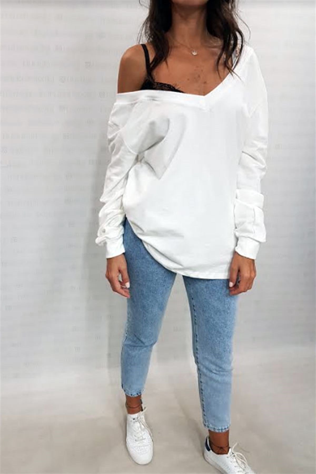 Tek Omzu Dantel Askılı Sweatshirt
