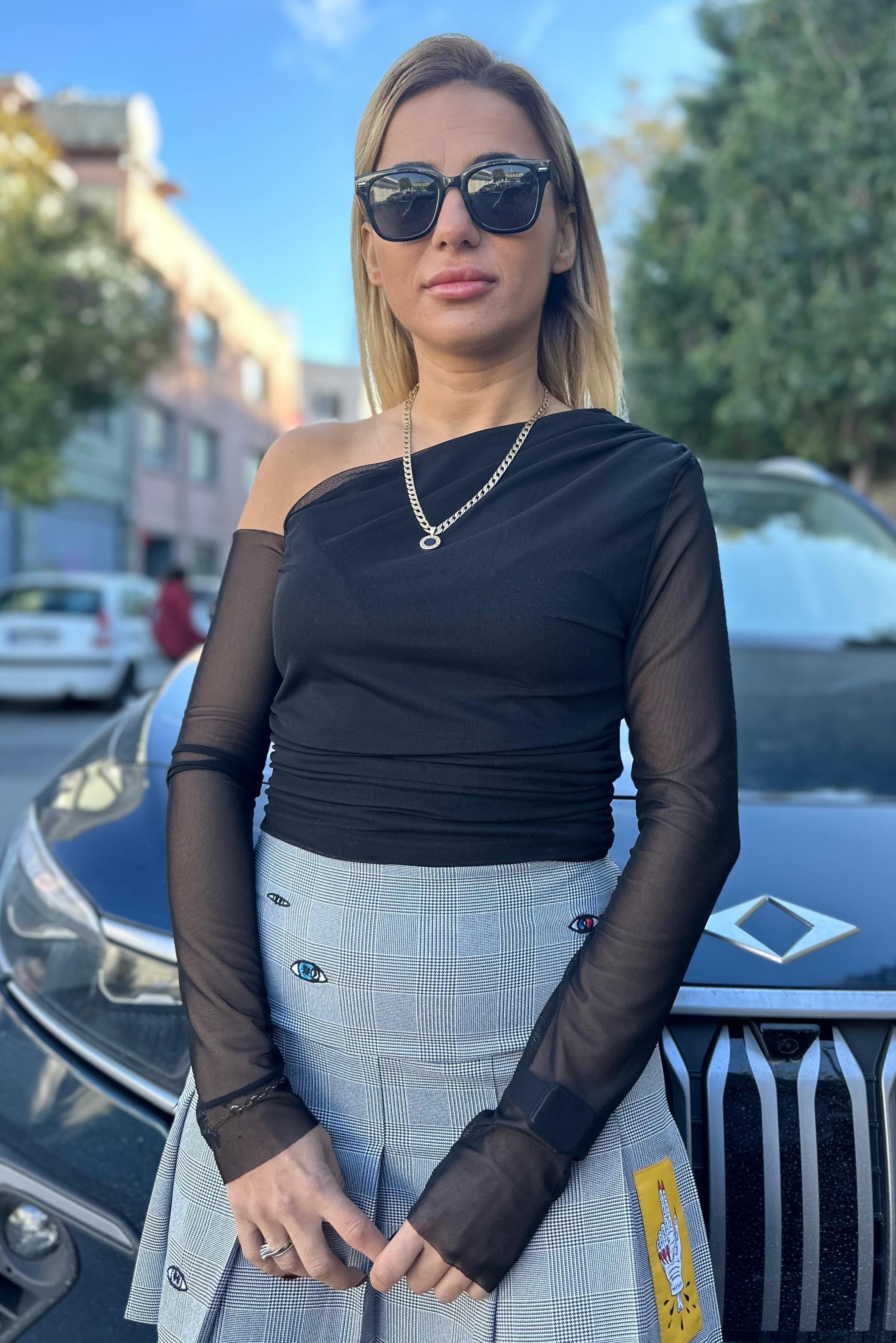 Tül Detay Tek Omuz BluzBLUZ